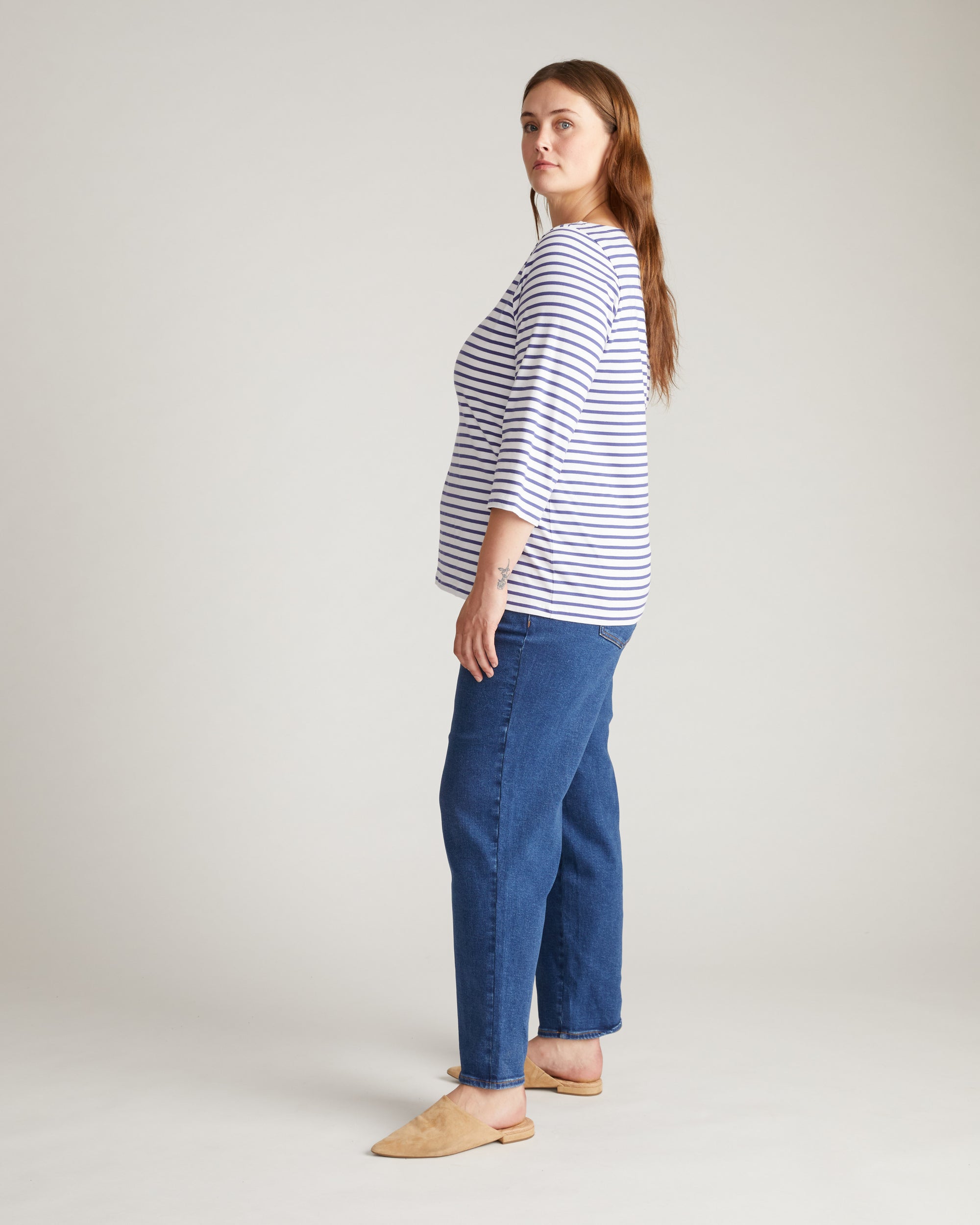 Belle Breton Stripe Jersey Tee - White/Classic Navy Stripe