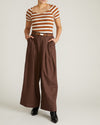 Woman wearing Carey Ribbed Top - Baker Street Stripe from Universal Standard