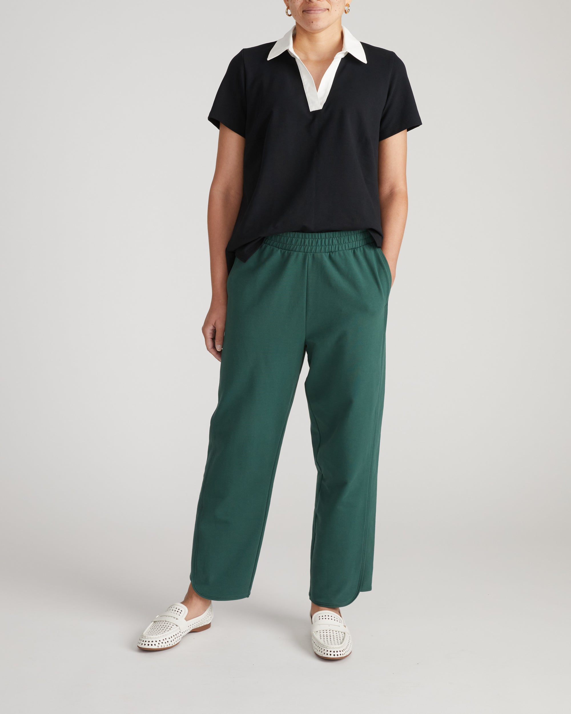 Varsity French Terry Polo Top - Black/White | Plus Size & Straight Size Women's Fashion | Universal Standard
