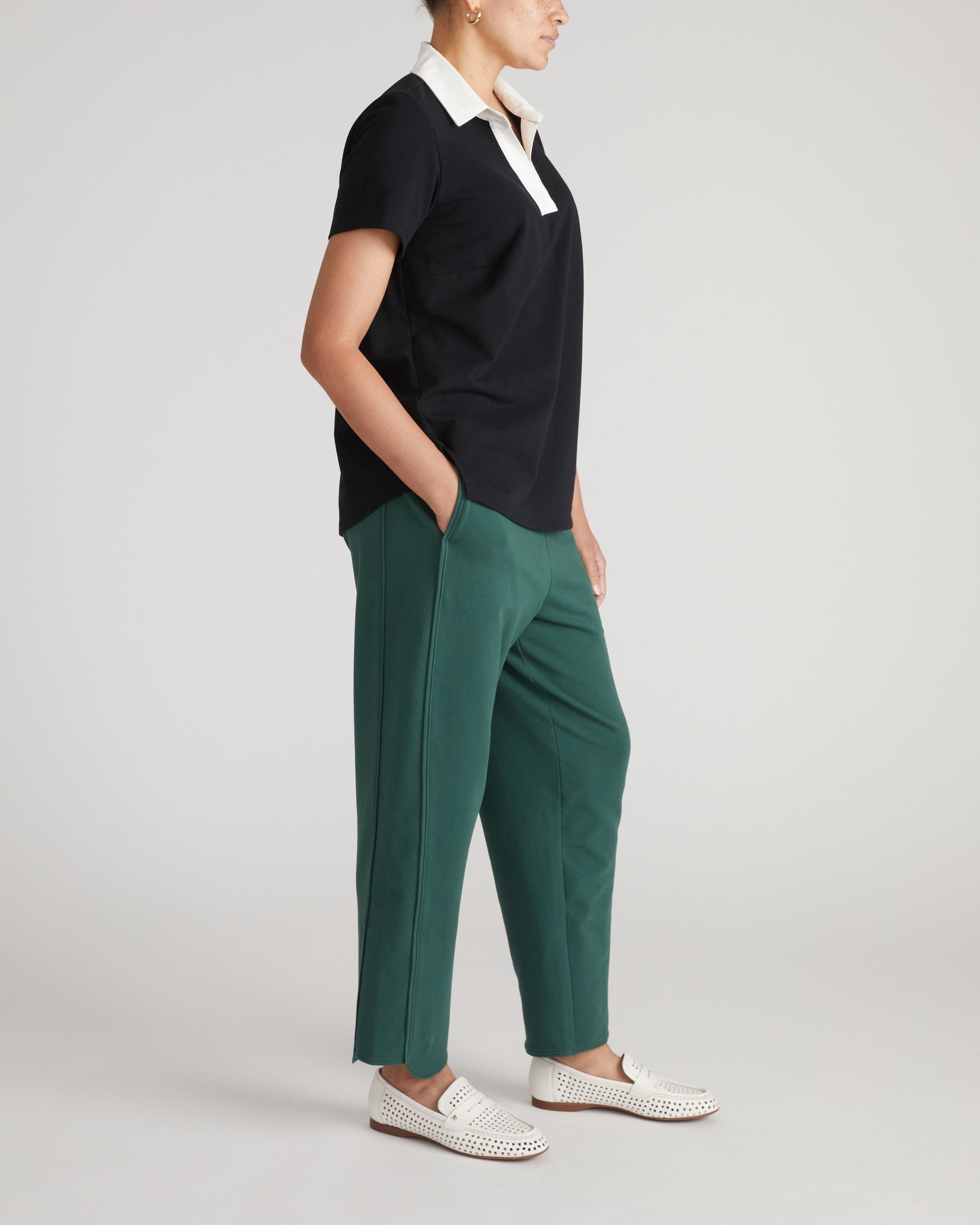 Varsity French Terry Polo Top - Black/White | Plus Size & Straight Size Women's Fashion | Universal Standard