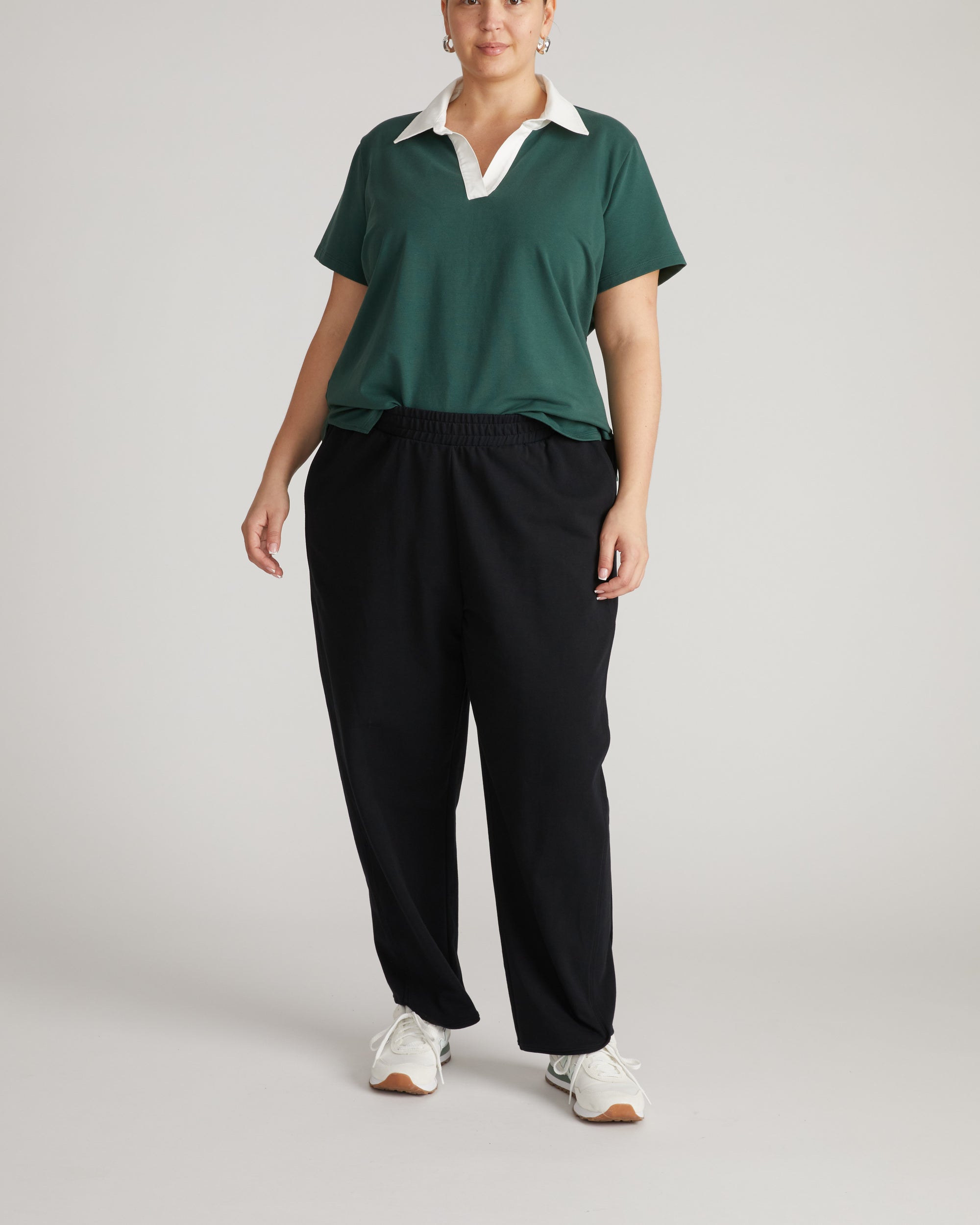 Varsity French Terry Polo Top - Forest Green/White | Plus Size & Straight Size Women's Fashion | Universal Standard