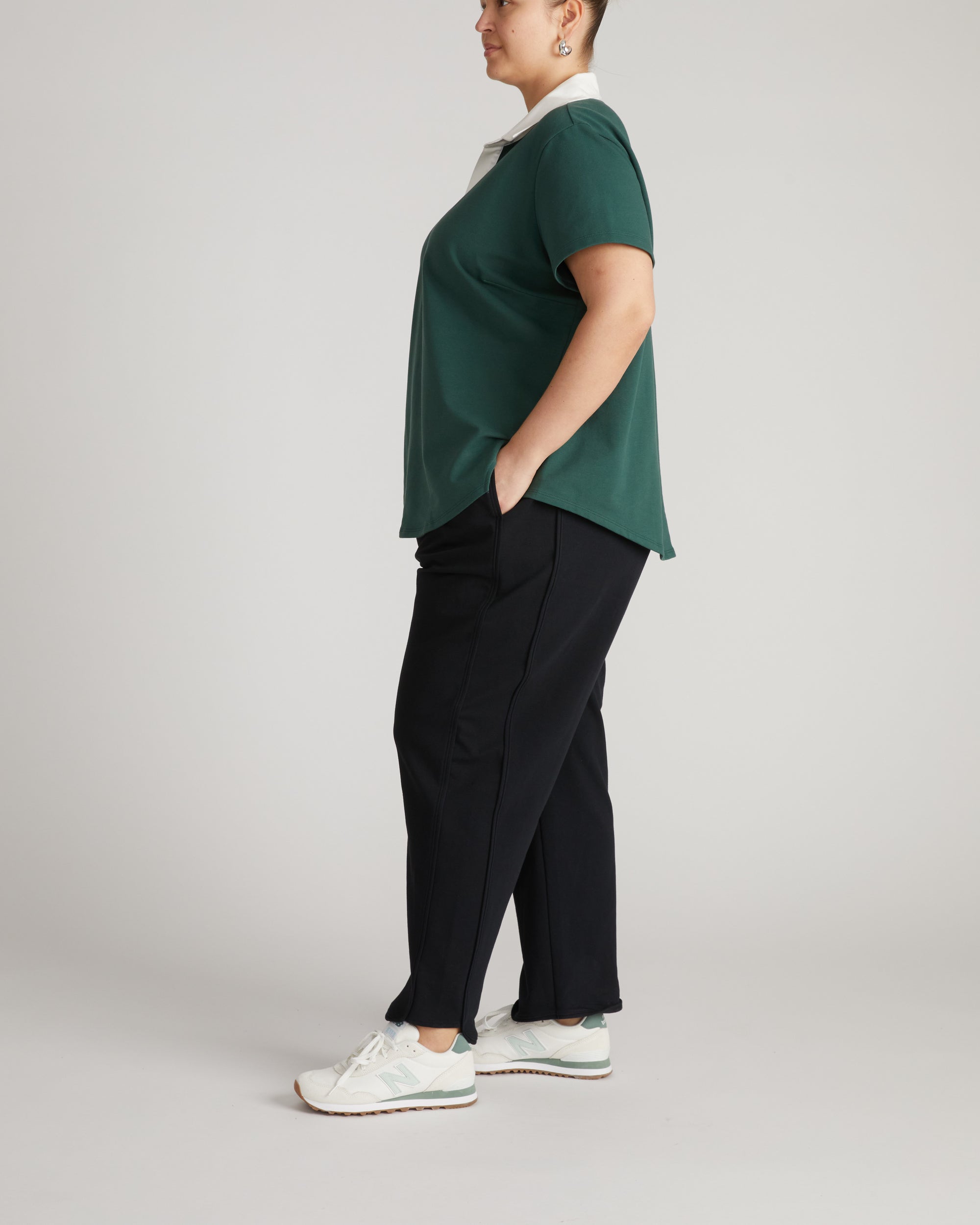 Varsity French Terry Polo Top - Forest Green/White | Plus Size & Straight Size Women's Fashion | Universal Standard