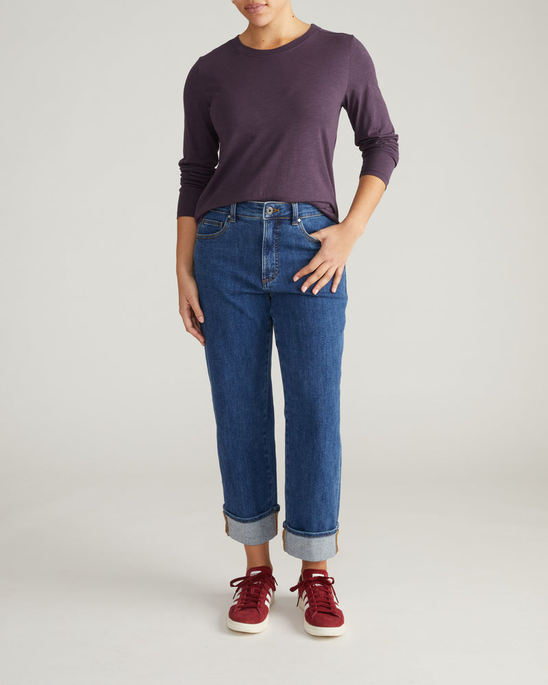 Woman wearing Light-As-Air Long Sleeve Crew Neck Tee - Purple Jewel from Universal Standard