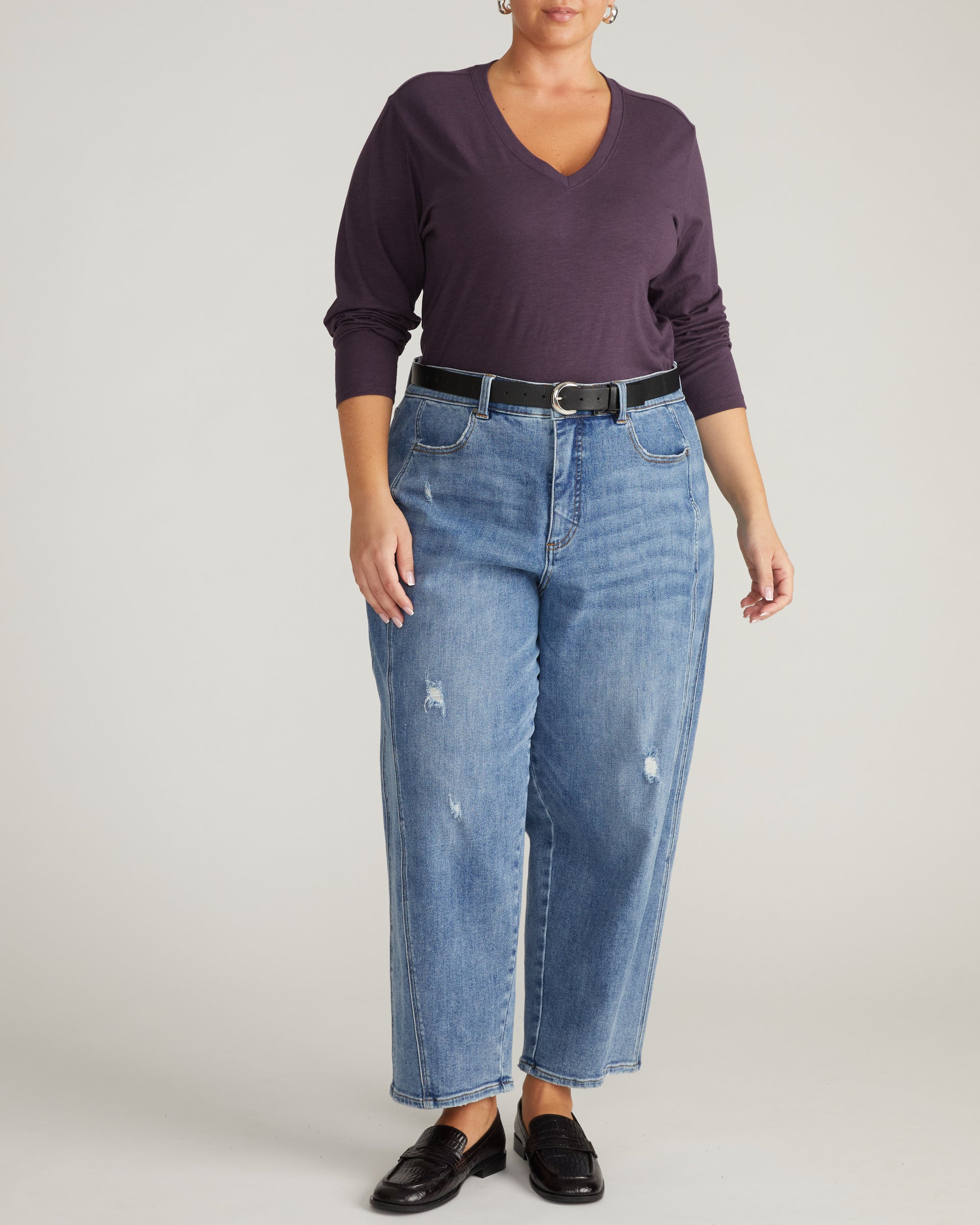 Light-As-Air Long Sleeve V Neck Tee - Purple Jewel | Plus Size & Straight Size Women's Fashion | Universal Standard