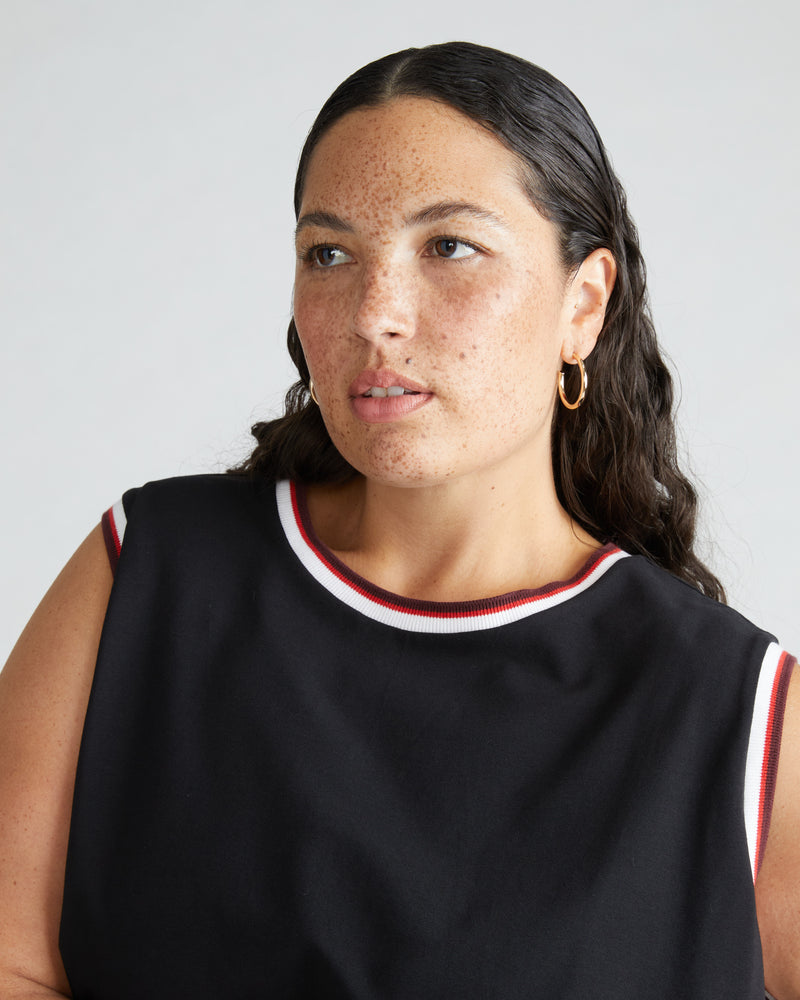 Patti Muscle Tank - Black/Striped Trim