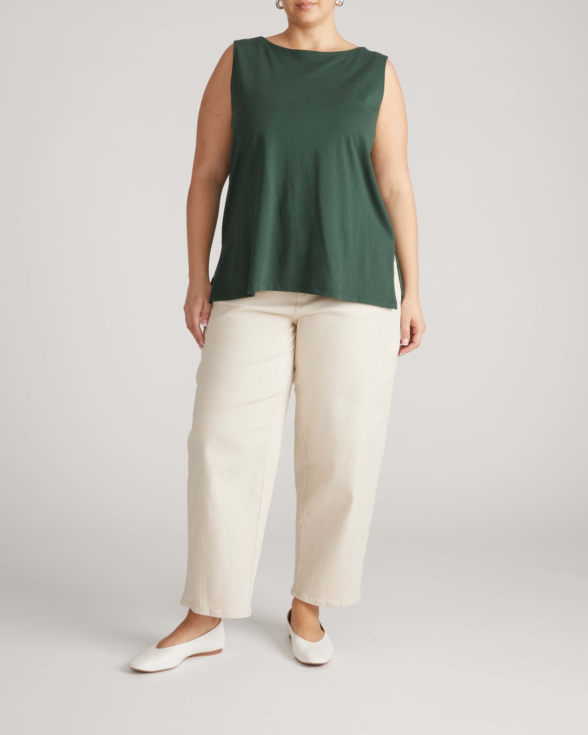 Noyack Breton Stripe Boatneck Tank - Solid Conifer | Plus Size & Straight Size Women's Fashion | Universal Standard