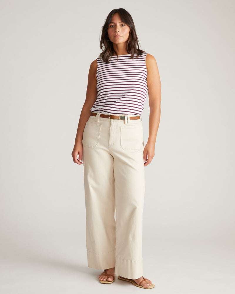 Noyack Breton Stripe Boatneck Tank - White/Gamay Stripe