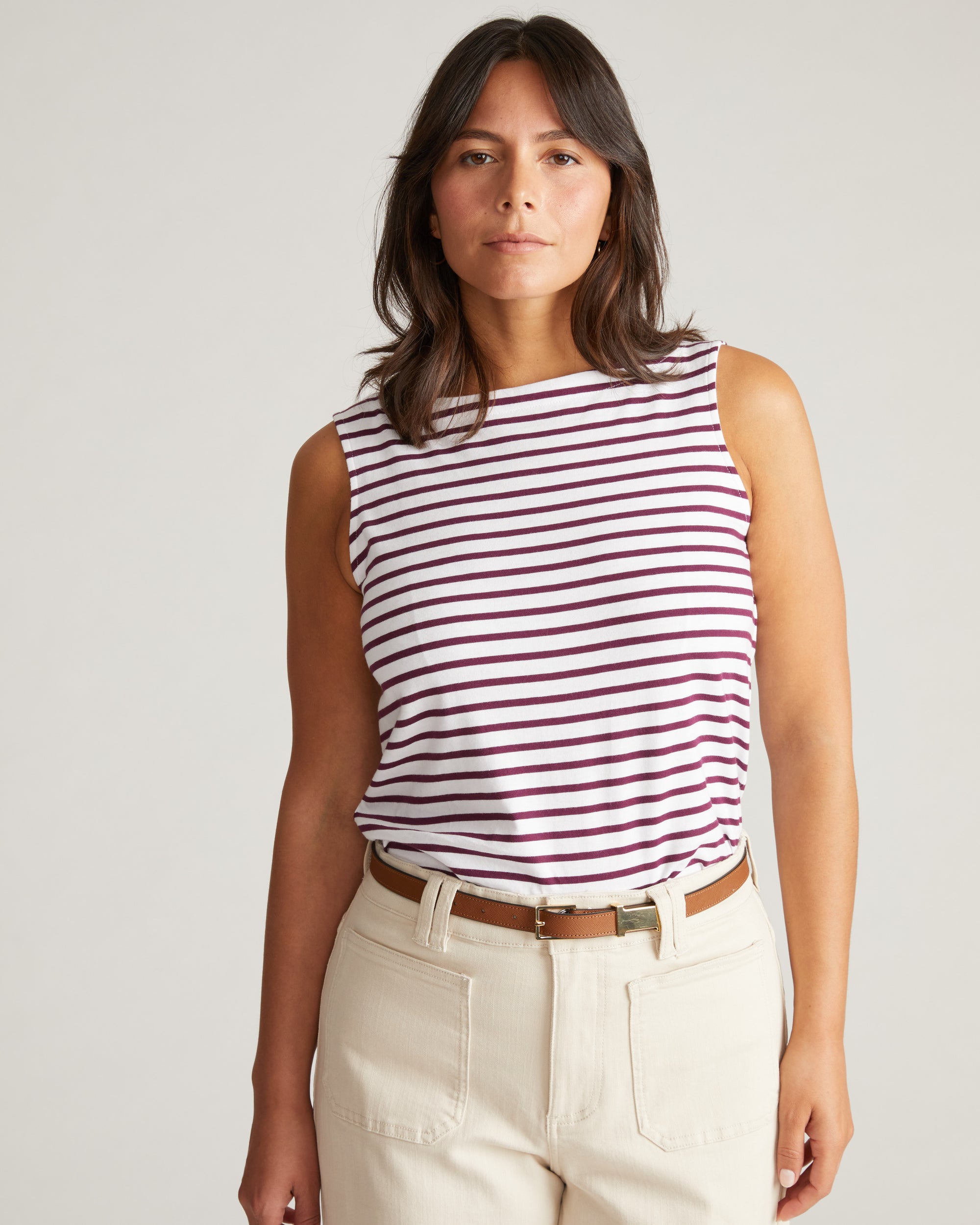 Noyack Breton Stripe Boatneck Tank - White/Gamay Stripe
