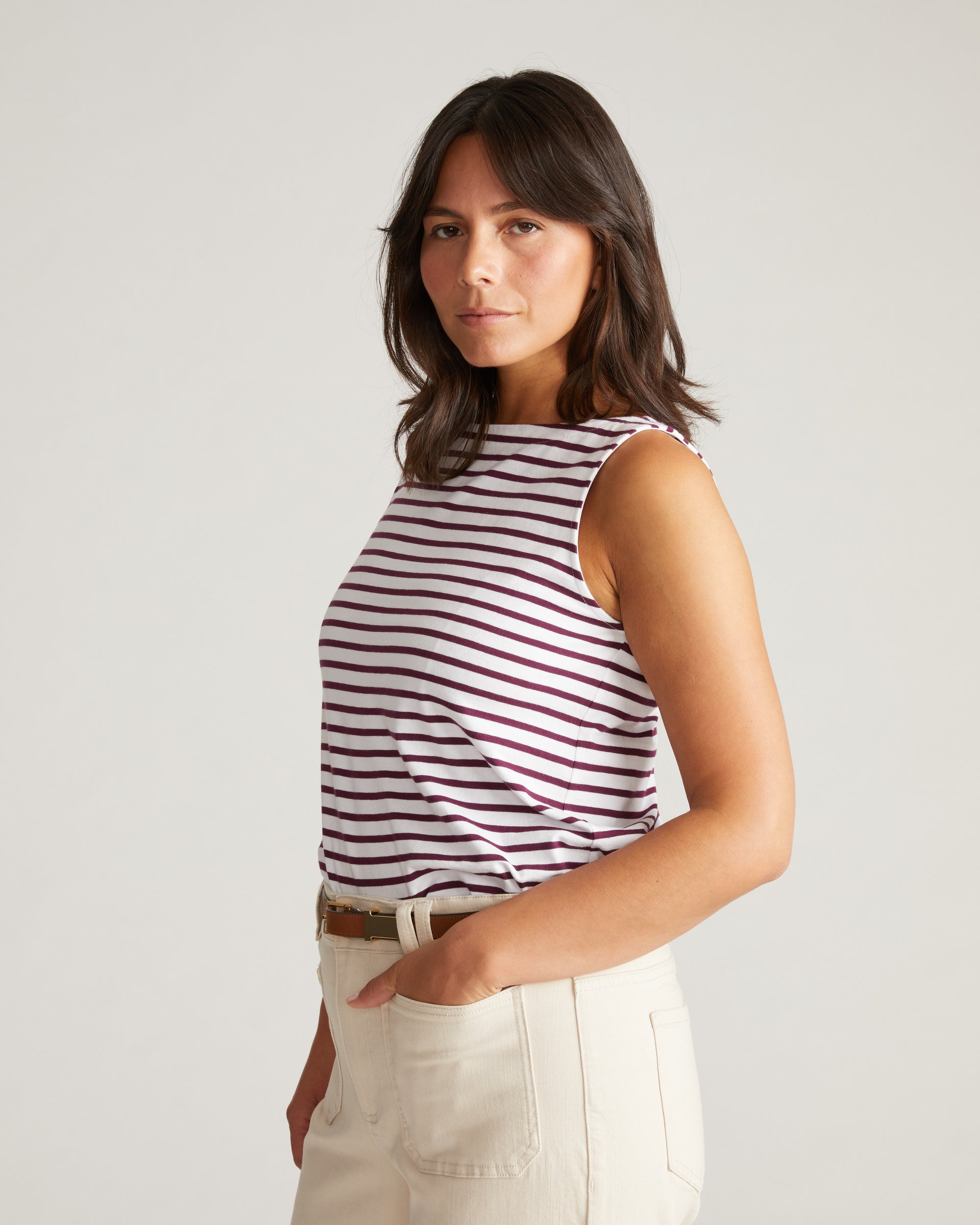 Noyack Breton Stripe Boatneck Tank - White/Gamay Stripe