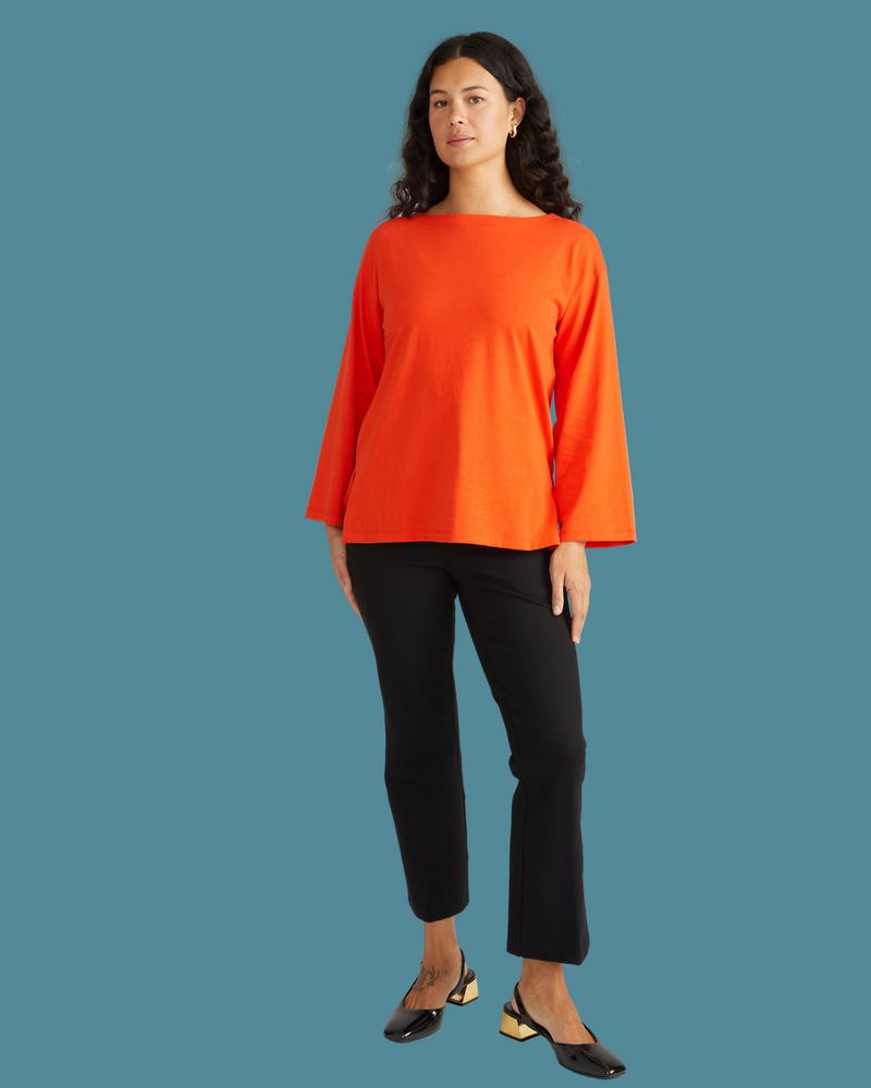 Montauk Breton Stripe Bell Sleeve Top - Solid Poppy