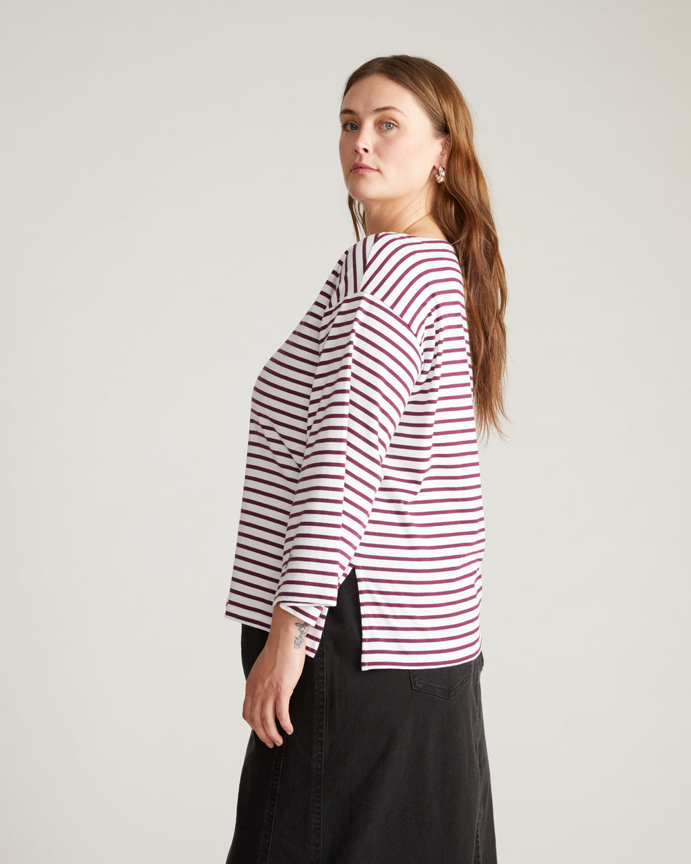 Montauk Breton Stripe Bell Sleeve Top - White/Gamay Stripe