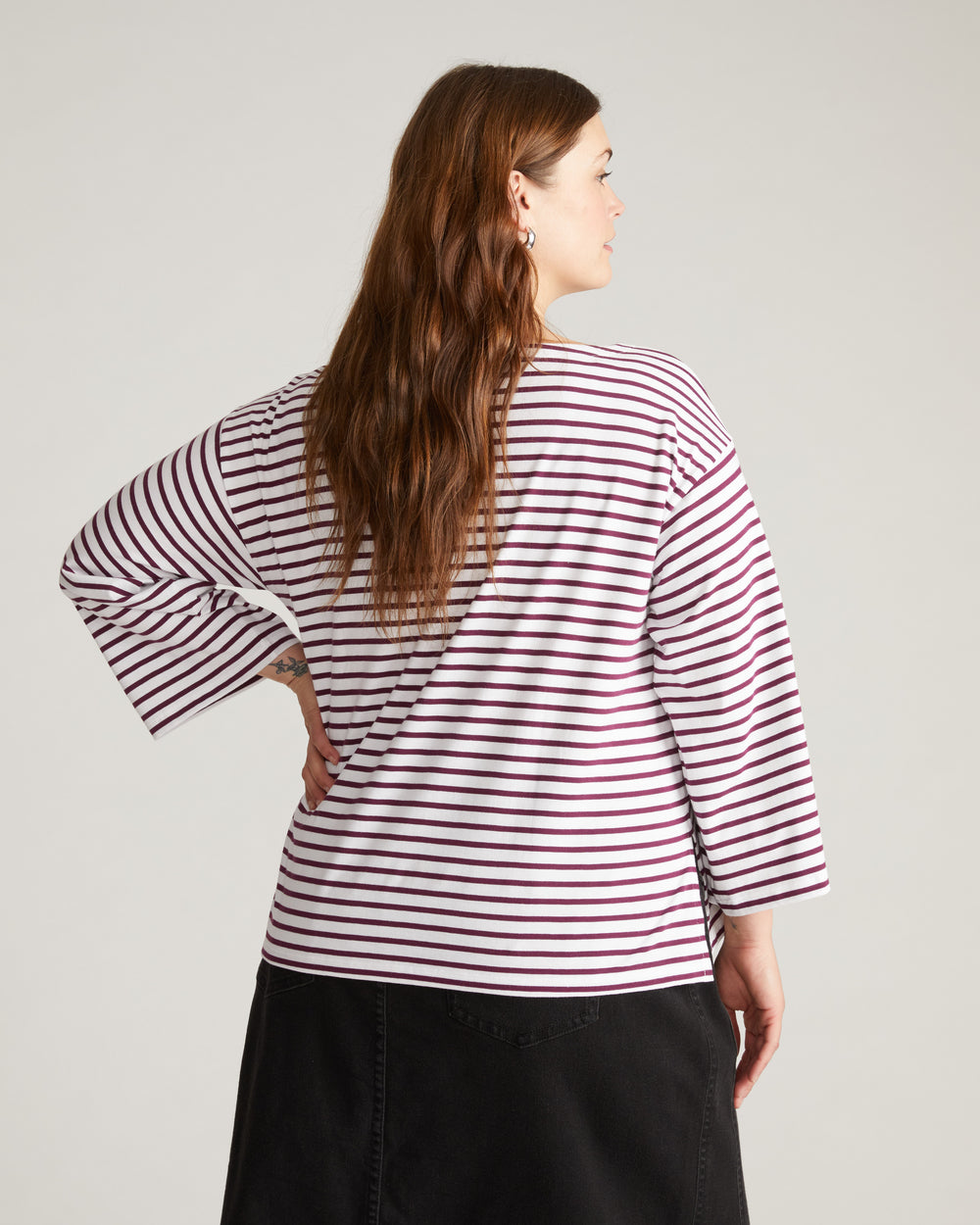 Montauk Breton Stripe Bell Sleeve Top - White/Gamay Stripe