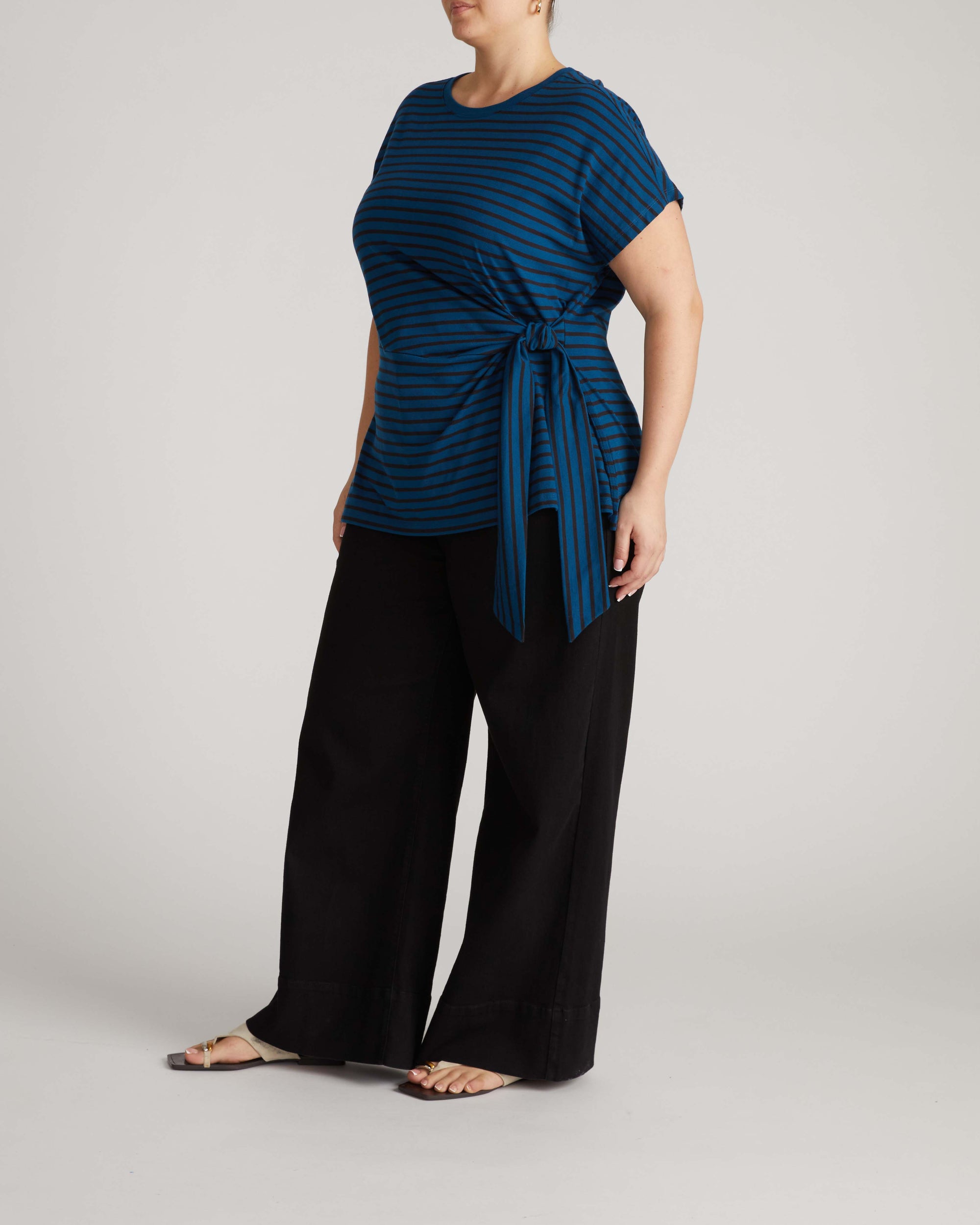 Crescent Breton Stripe Knot Tee - Deep Teal/Black Stripe | Plus Size & Straight Size Women's Fashion | Universal Standard