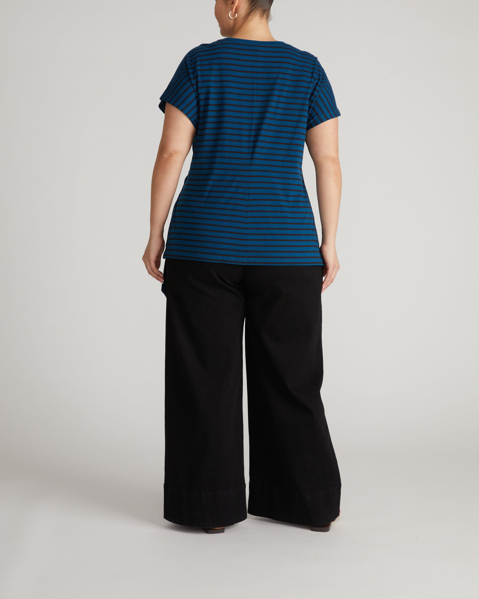 Crescent Breton Stripe Knot Tee - Deep Teal/Black Stripe | Plus Size & Straight Size Women's Fashion | Universal Standard