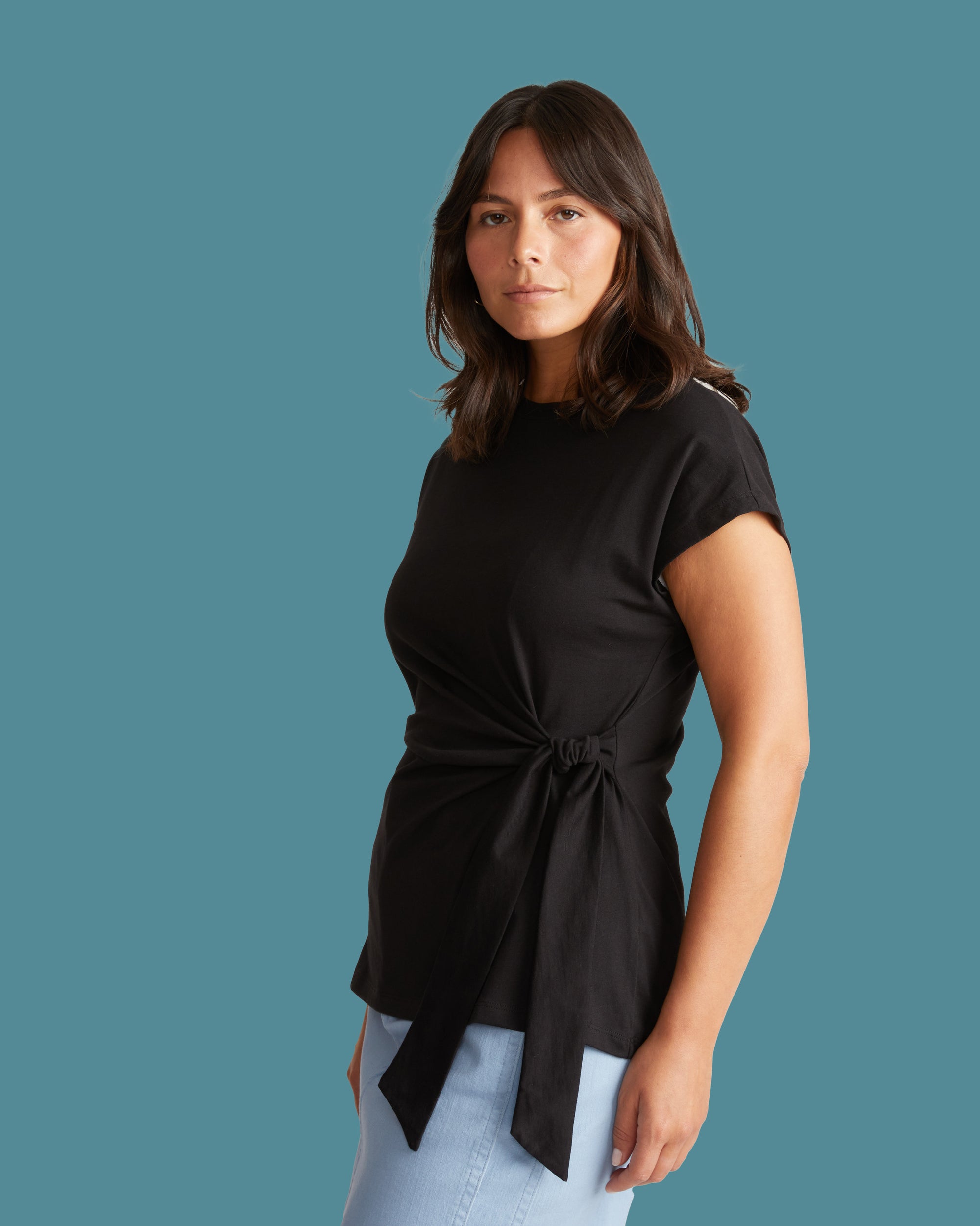 Crescent Breton Stripe Knot Tee - Solid Black