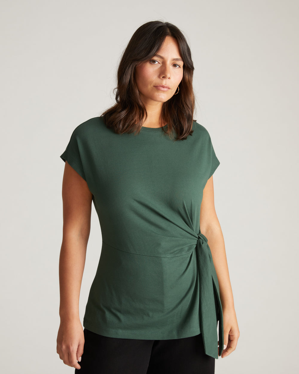 Crescent Breton Stripe Knot Tee - Solid Conifer