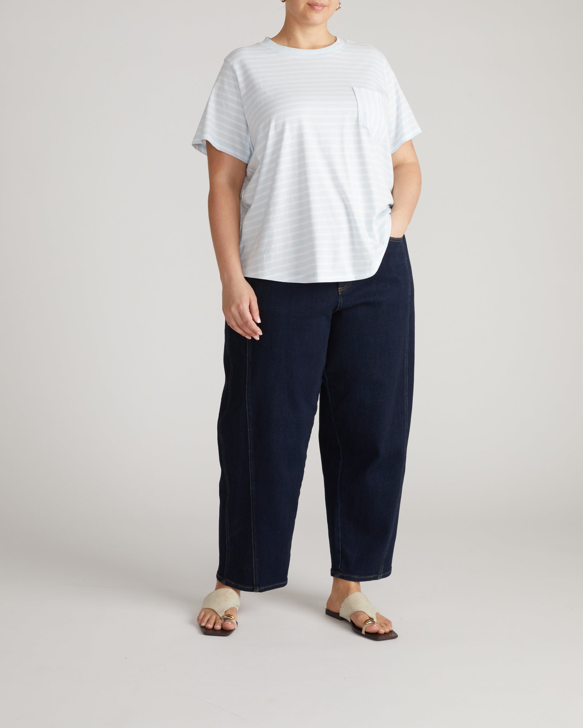 Breton Stripe Garcon Tee - Pale Blue/White Stripe | Plus Size & Straight Size Women's Fashion | Universal Standard
