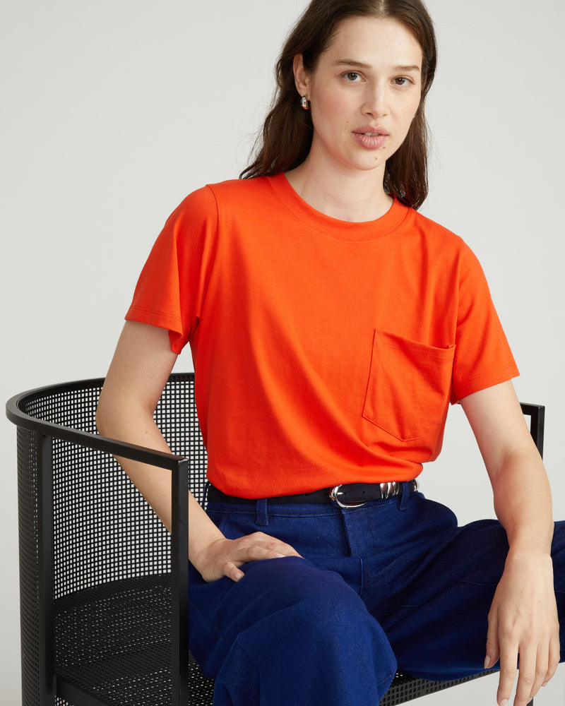 Breton Stripe Garcon Tee - Solid Poppy