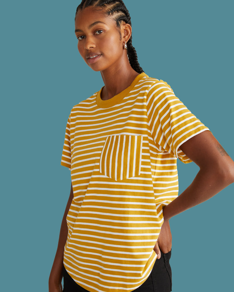 Breton Stripe Garcon Tee - Yellow Ochre/Cream Stripe