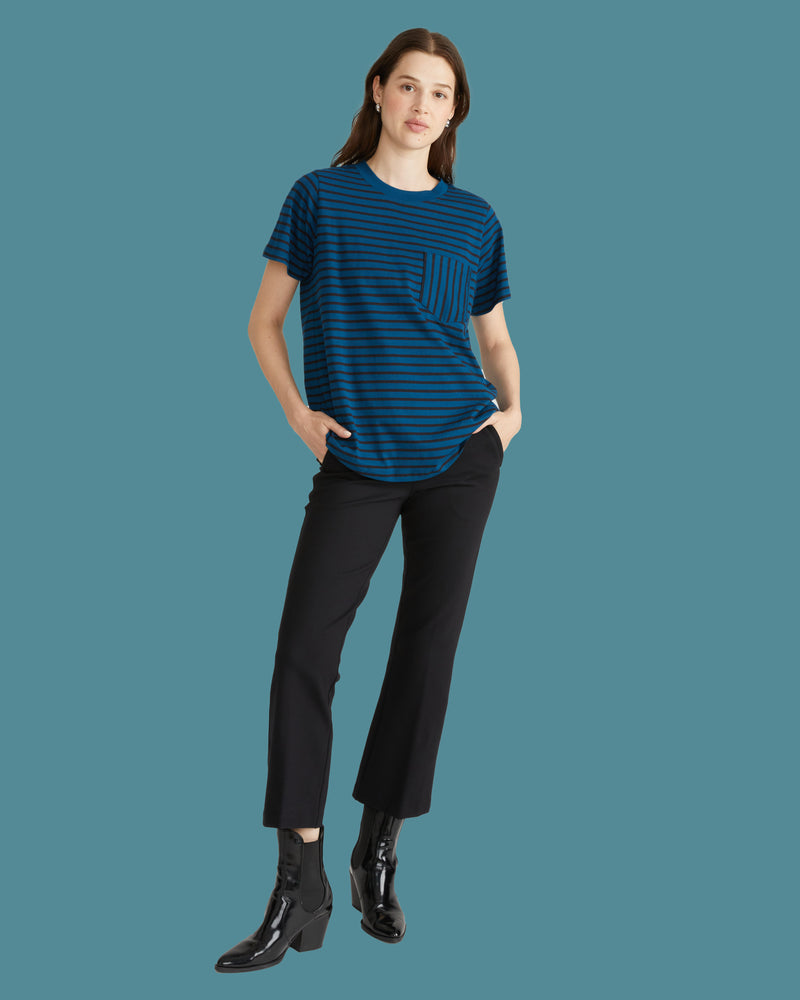 Breton Stripe Garcon Tee - Deep Teal/Black Stripe