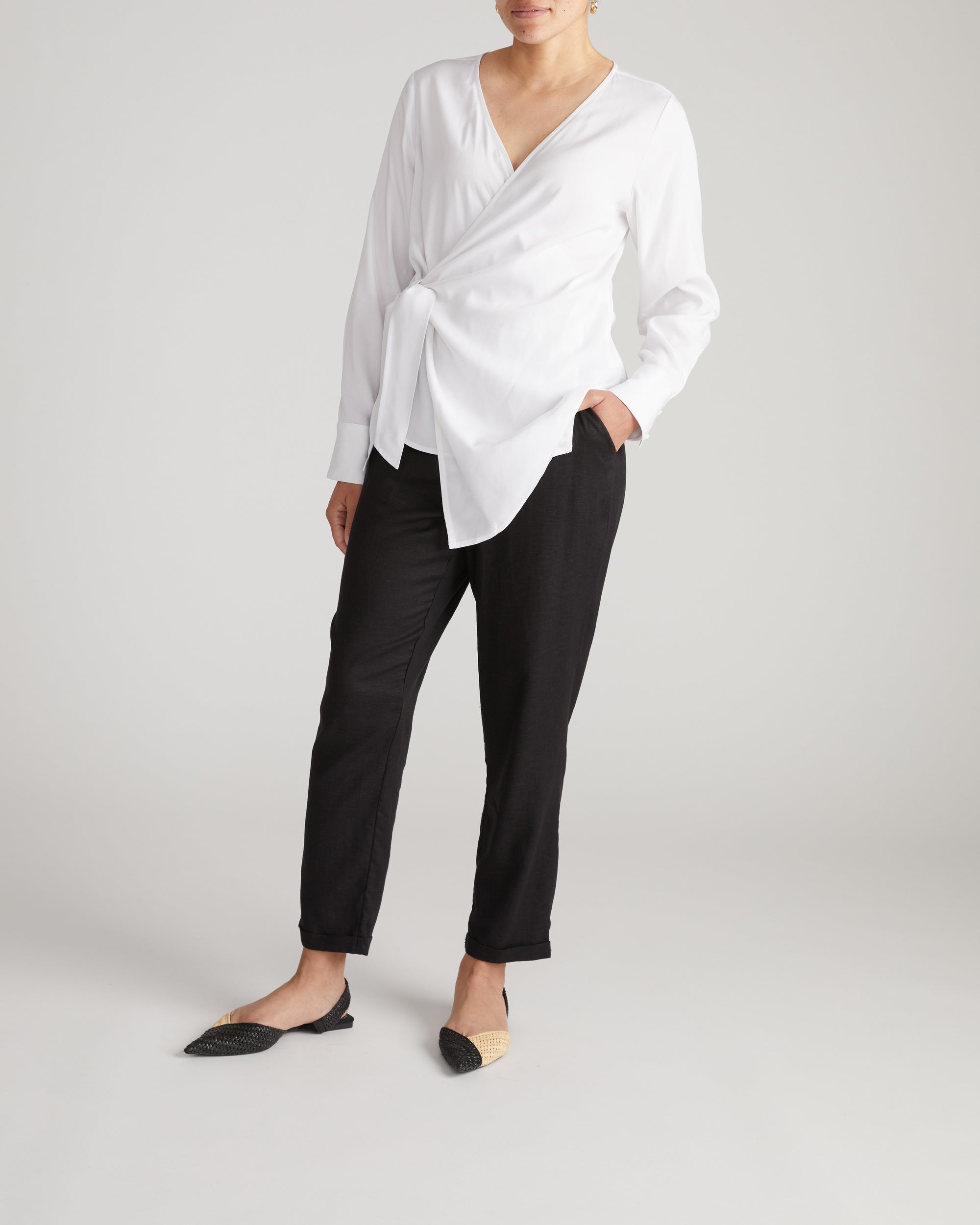 Beacon Stretch Cupro Wrap Shirt - White | Plus Size & Straight Size Women's Fashion | Universal Standard