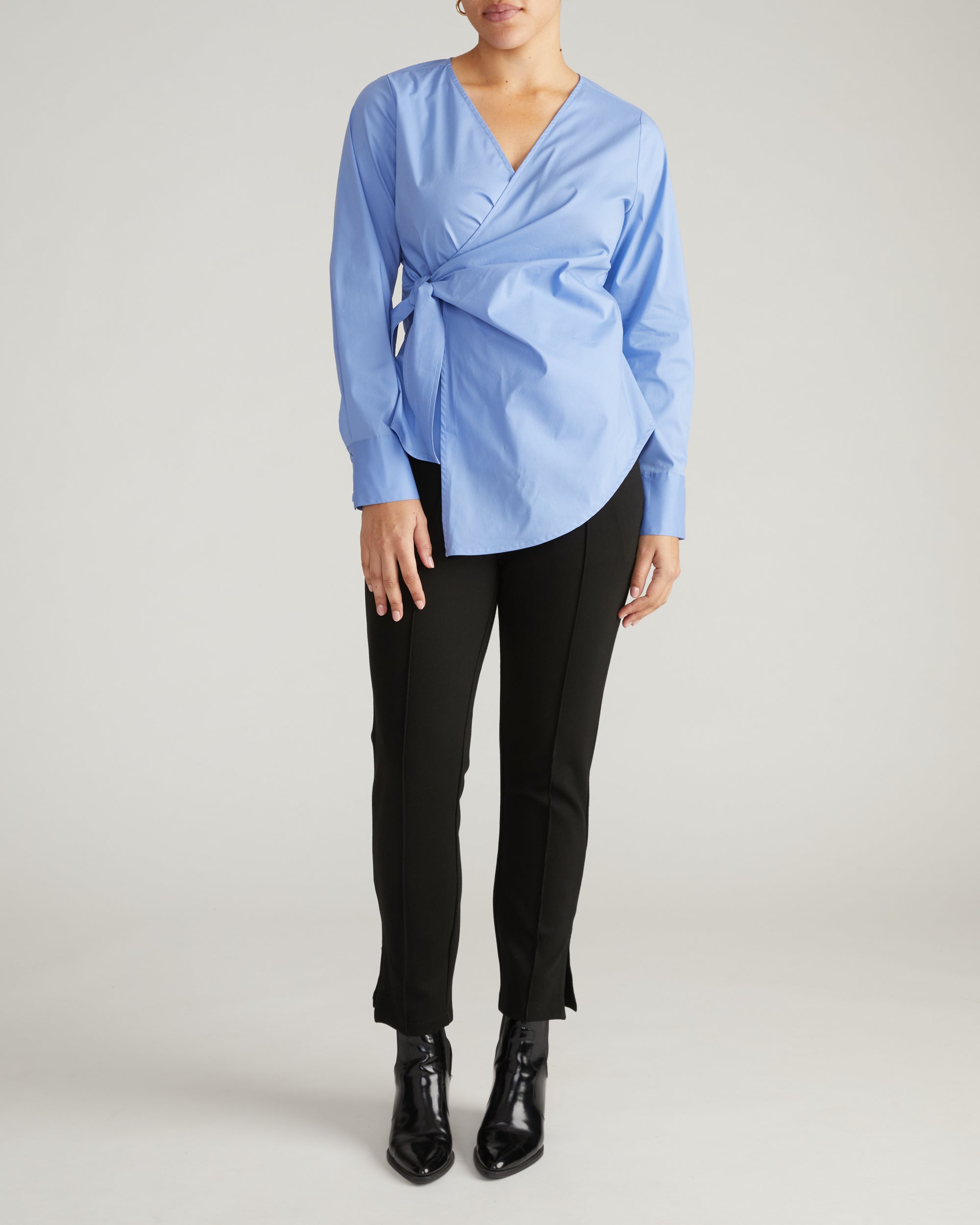 Beacon Stretch Poplin Wrap Shirt - Soft Blue | Plus Size & Straight Size Women's Fashion | Universal Standard