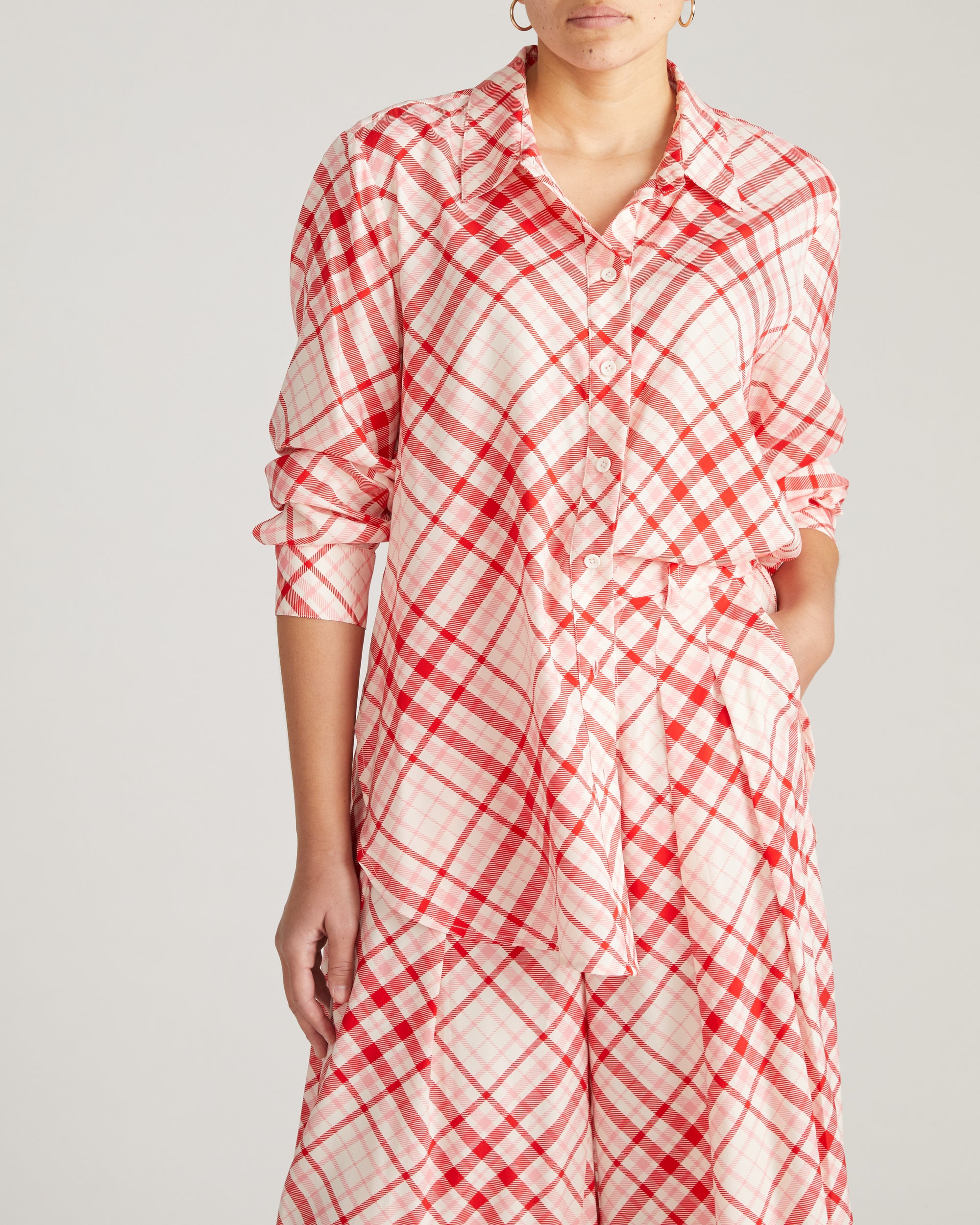 Cooling Stretch Cupro Artist Shirt - Red Plaid Print