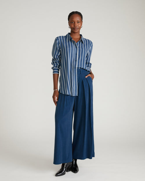 Cooling Stretch Cupro Oversized Artist Shirt - Ensign Blue/White Stripe | Plus Size & Straight Size Women's Fashion | Universal Standard