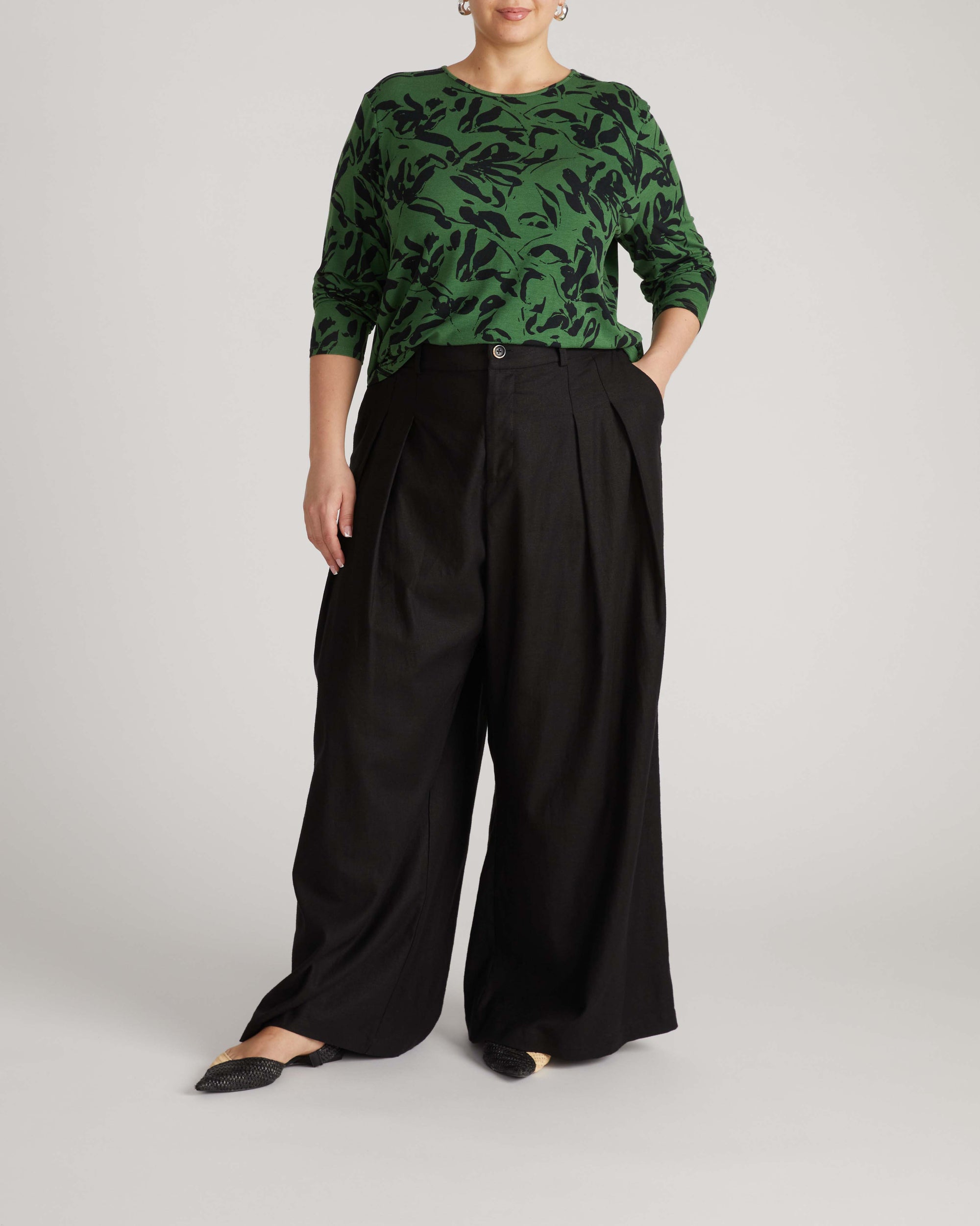 Joan Liquid Jersey Long Sleeve Top - Green Sgrafitto Print | Plus Size & Straight Size Women's Fashion | Universal Standard