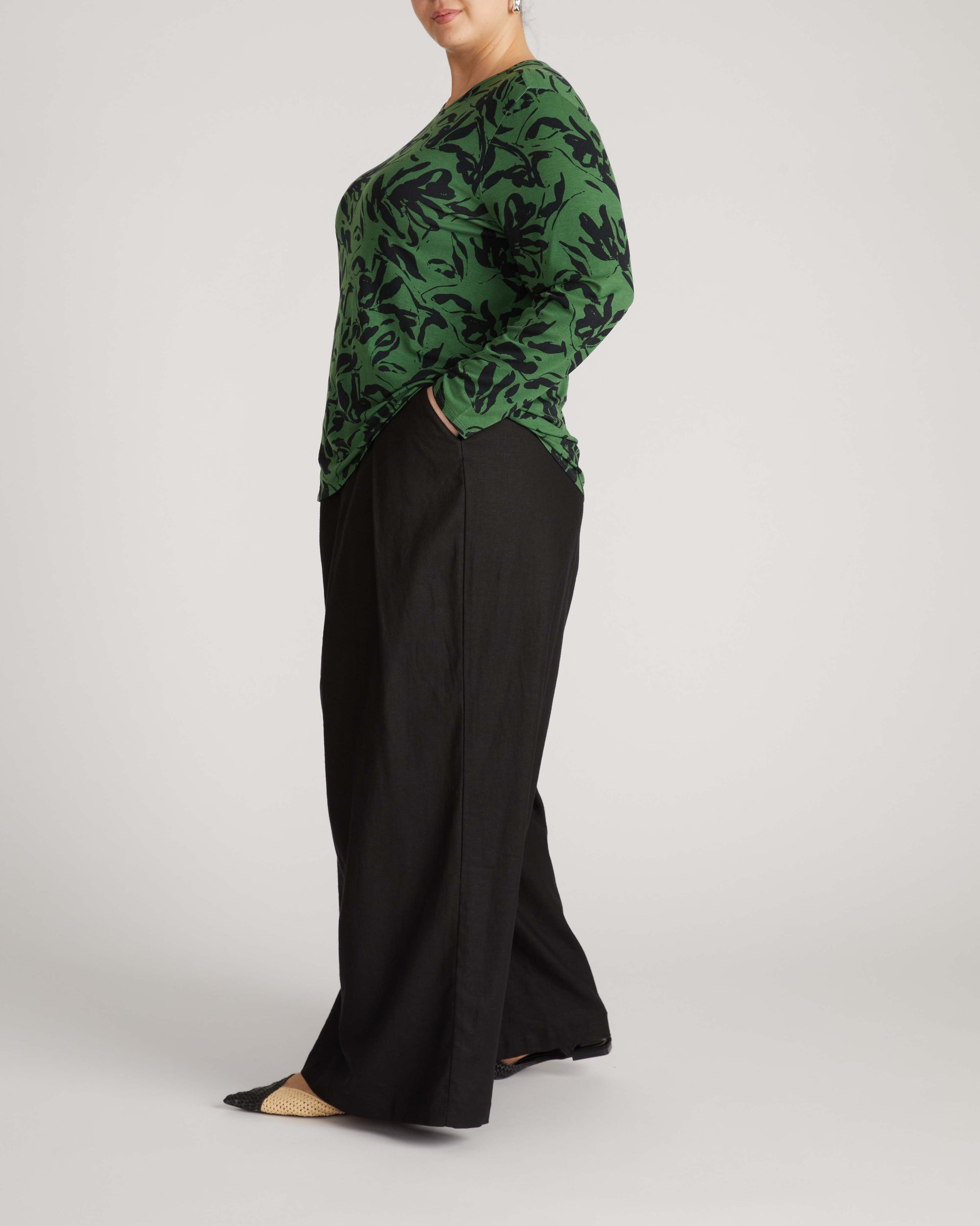 Joan Liquid Jersey Long Sleeve Top - Green Sgrafitto Print | Plus Size & Straight Size Women's Fashion | Universal Standard