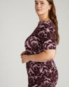 Louise Short Sleeve Liquid Jersey Top - Rose Print in Black Cherry
