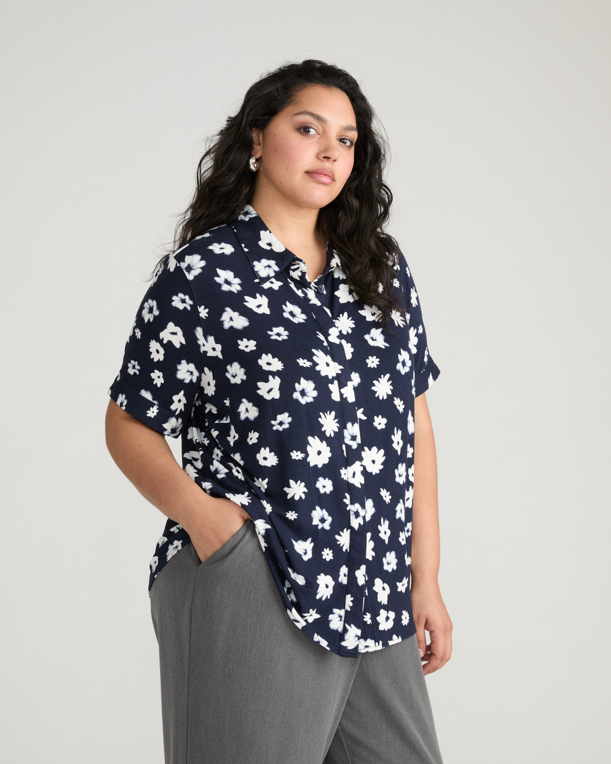 Chelsea Liquid Jersey Short Sleeve Shirt - Mystic Blossom | Plus Size & Straight Size Women's Fashion | Universal Standard