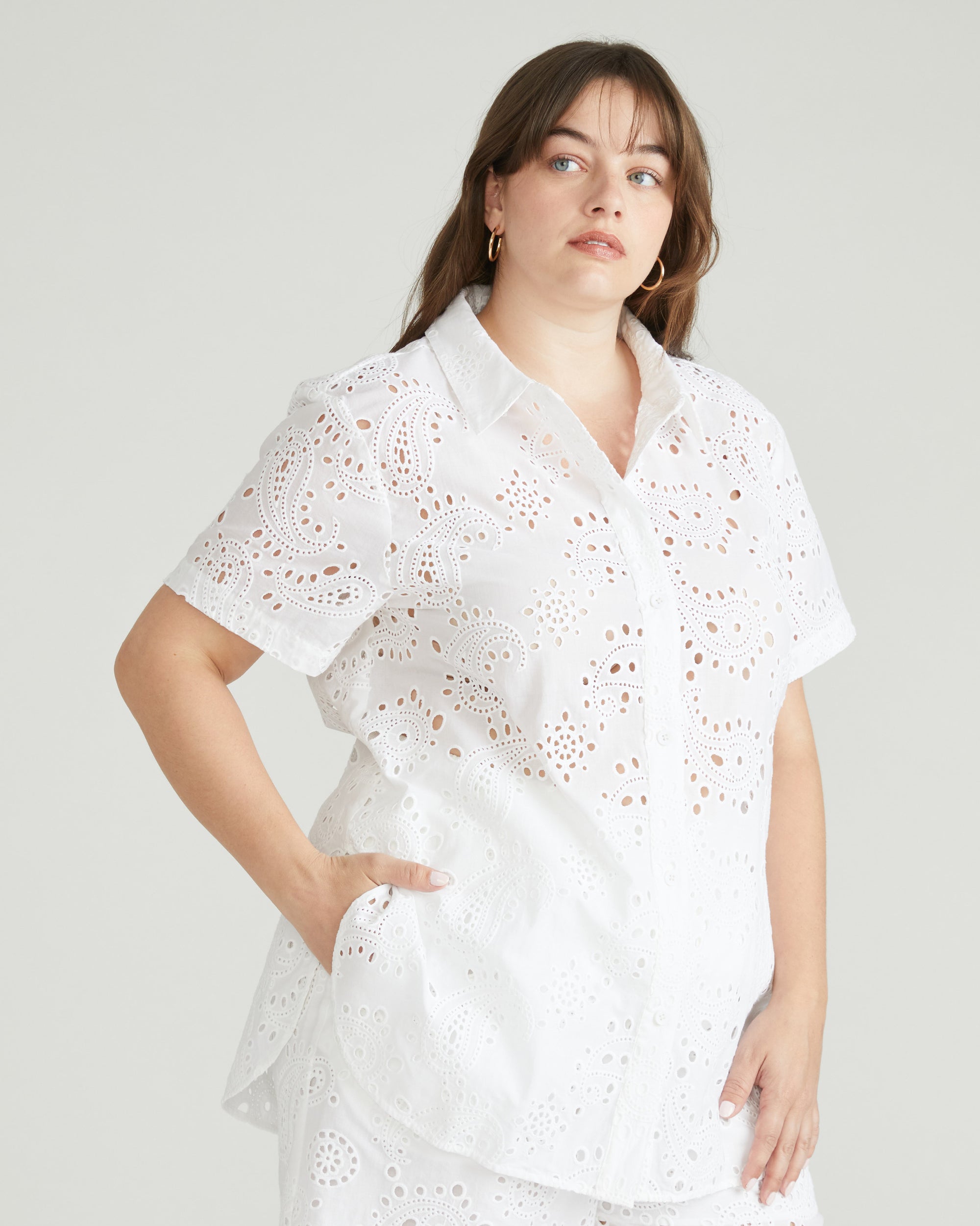 Erica Cotton Eyelet Shirt - White