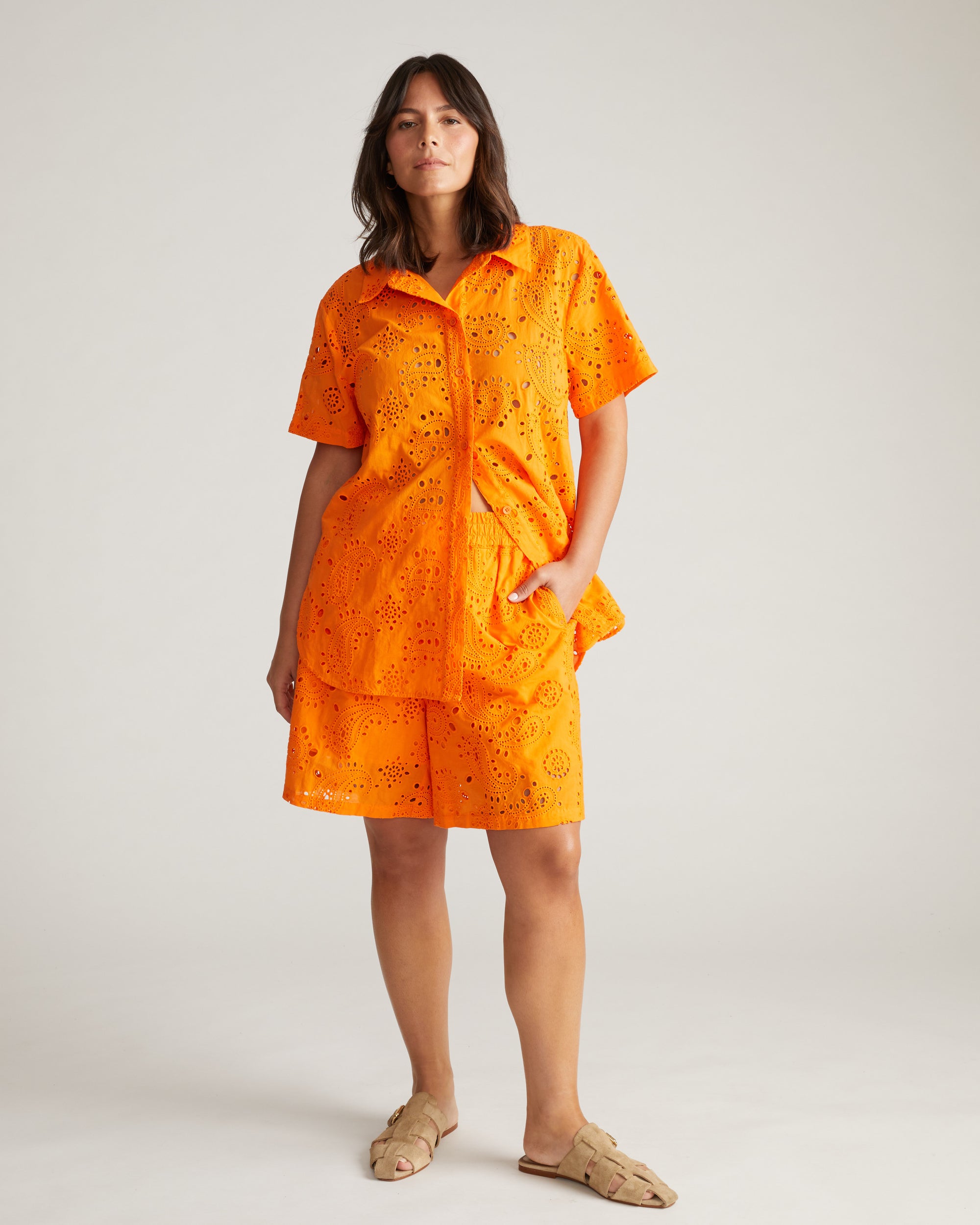 Erica Cotton Eyelet Shirt - Arancia | Plus Size & Straight Size Women's Fashion | Universal Standard