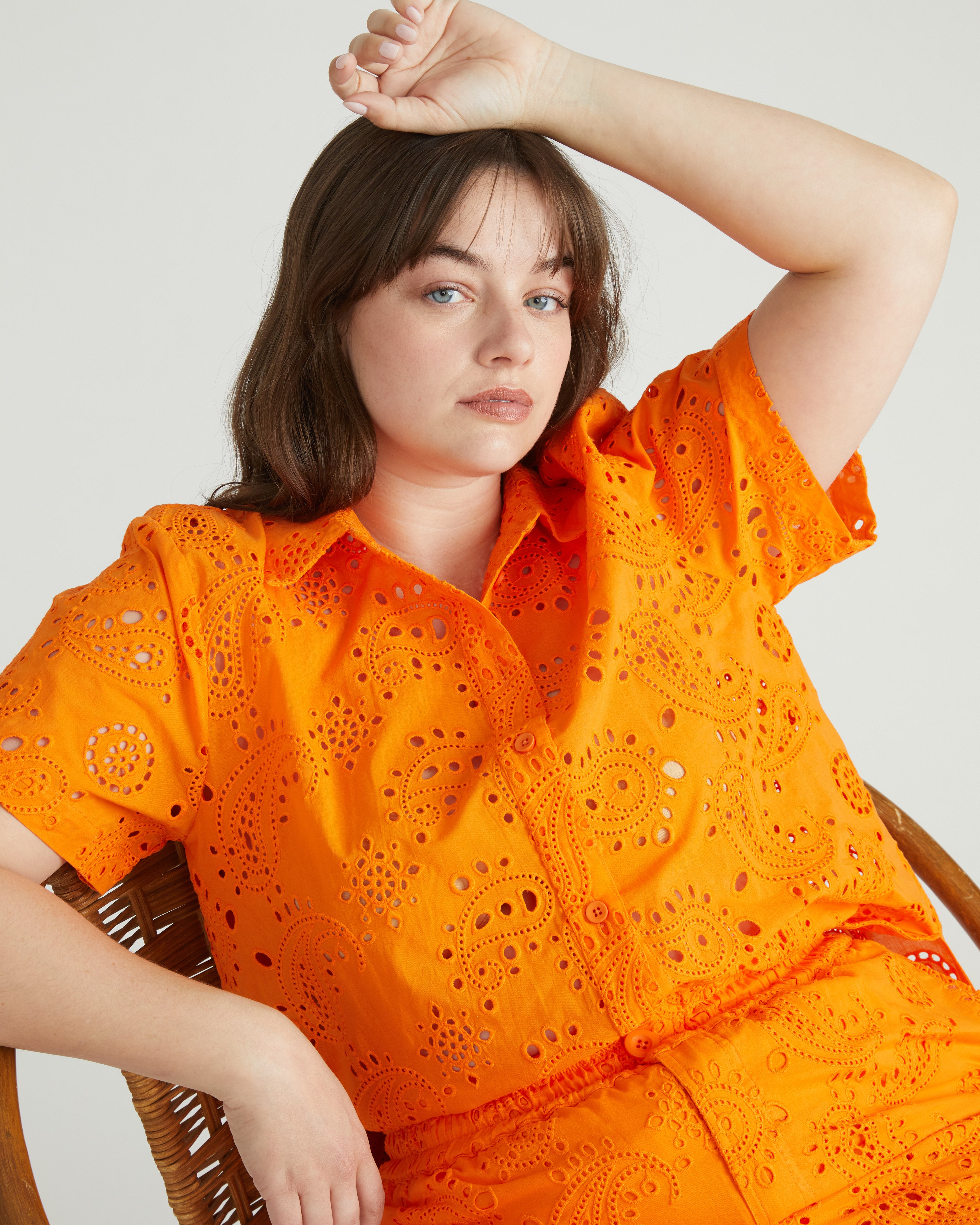Erica Cotton Eyelet Shirt - Arancia