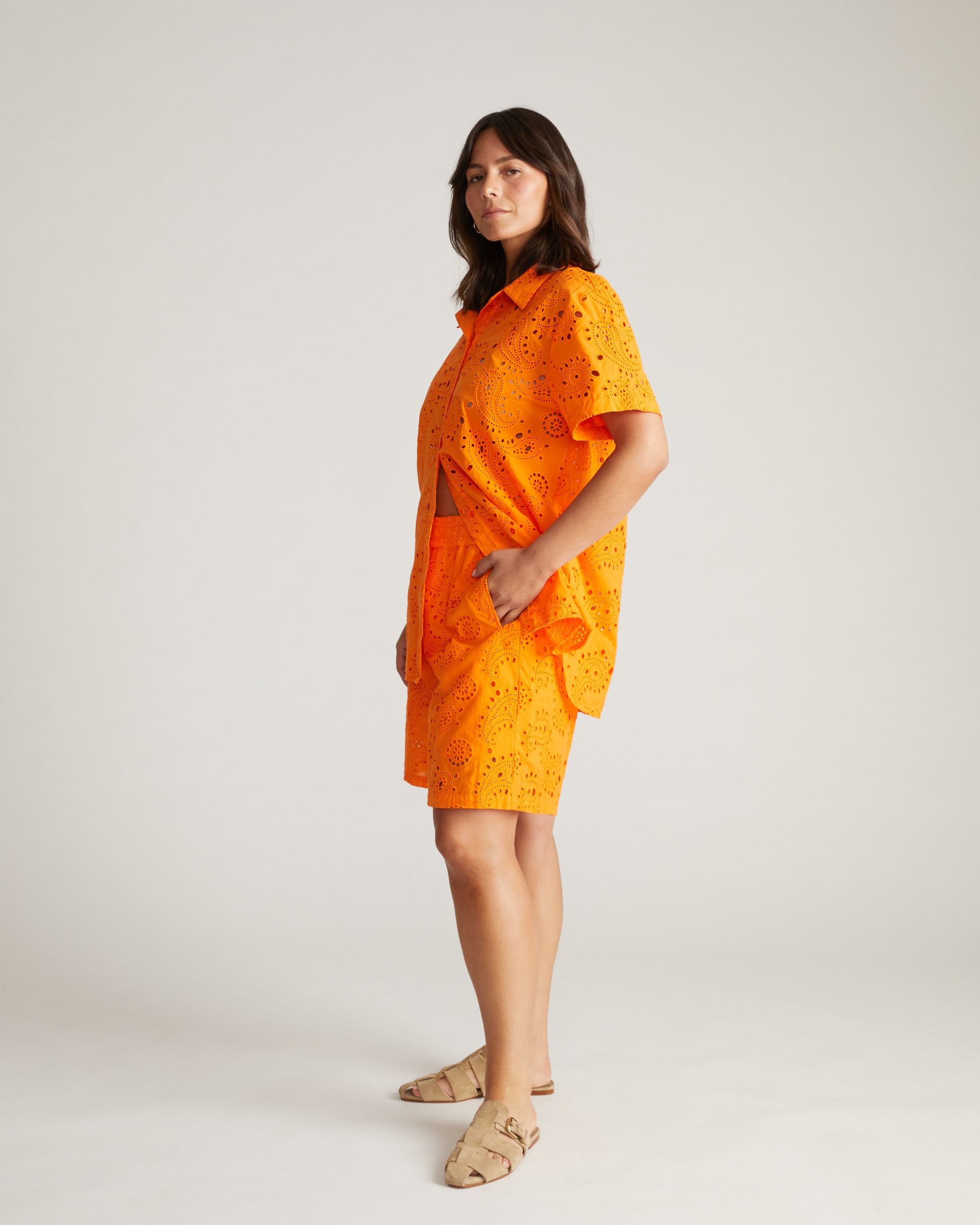Erica Cotton Eyelet Shirt - Arancia | Plus Size & Straight Size Women's Fashion | Universal Standard