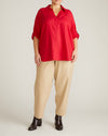 Button Back Linen Blend Polo Shirt - Brilliant Red | Plus Size & Straight Size Women's Fashion | Universal Standard