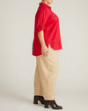 Button Back Linen Blend Polo Shirt - Brilliant Red | Plus Size & Straight Size Women's Fashion | Universal Standard