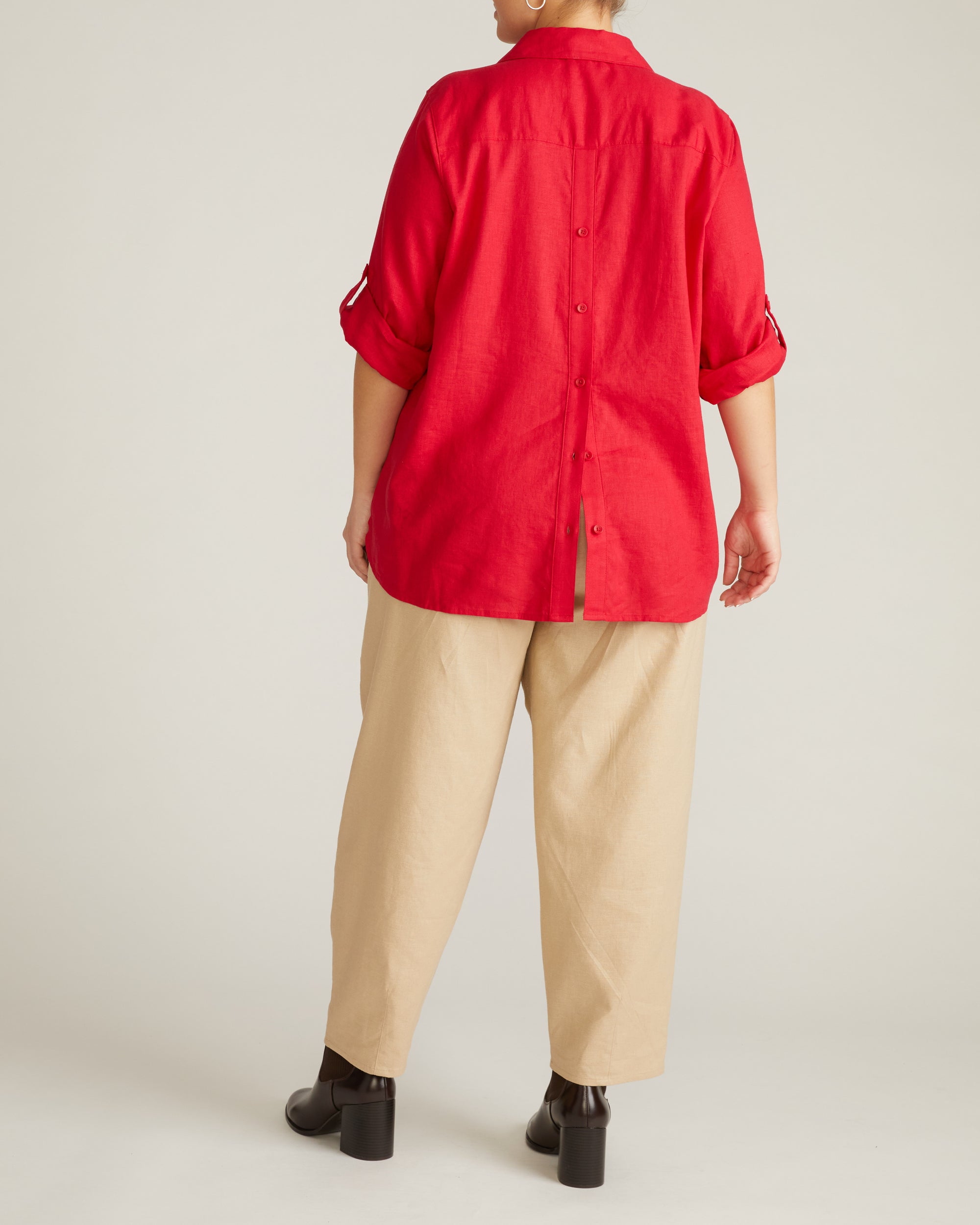 Button Back Linen Blend Polo Shirt - Brilliant Red | Plus Size & Straight Size Women's Fashion | Universal Standard