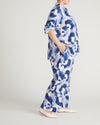 Button Back Linen Blend Polo Shirt - Blue Pressed Flower Print | Plus Size & Straight Size Women's Fashion | Universal Standard