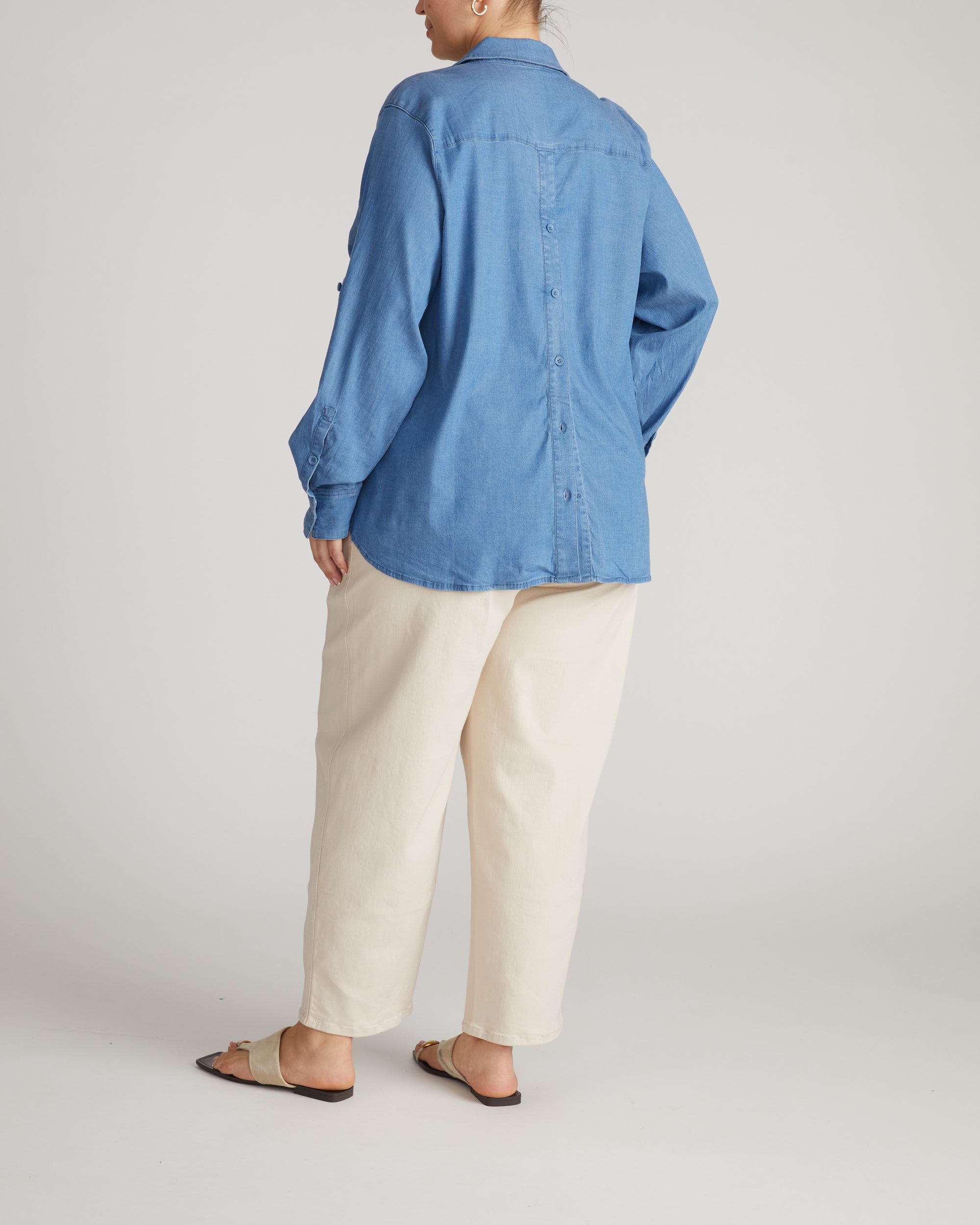 Button Back Tencel Chambray Shirt - Cove Blue | Plus Size & Straight Size Women's Fashion | Universal Standard