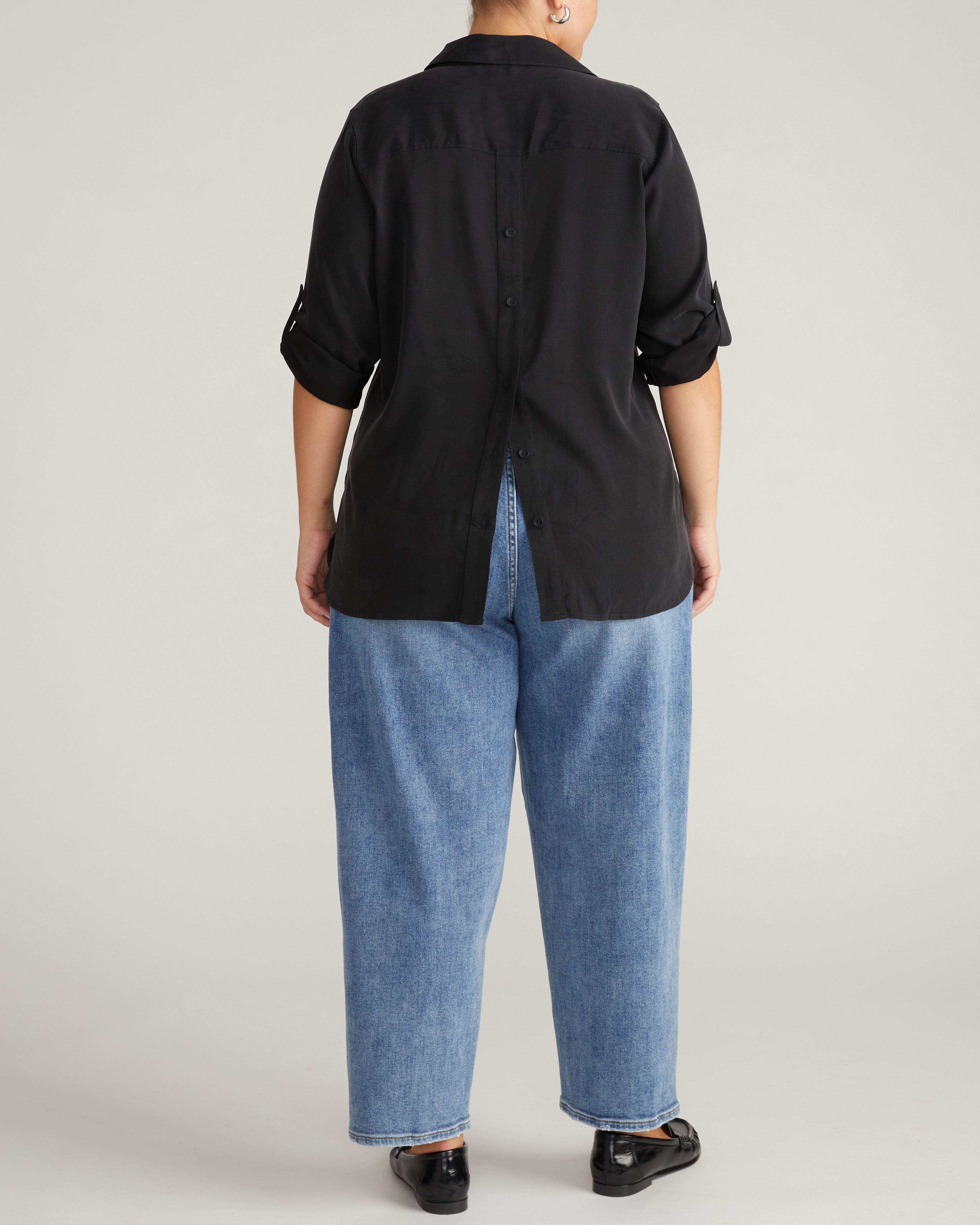 Button Back Stretch Cupro Polo Shirt - Black – Universal Standard