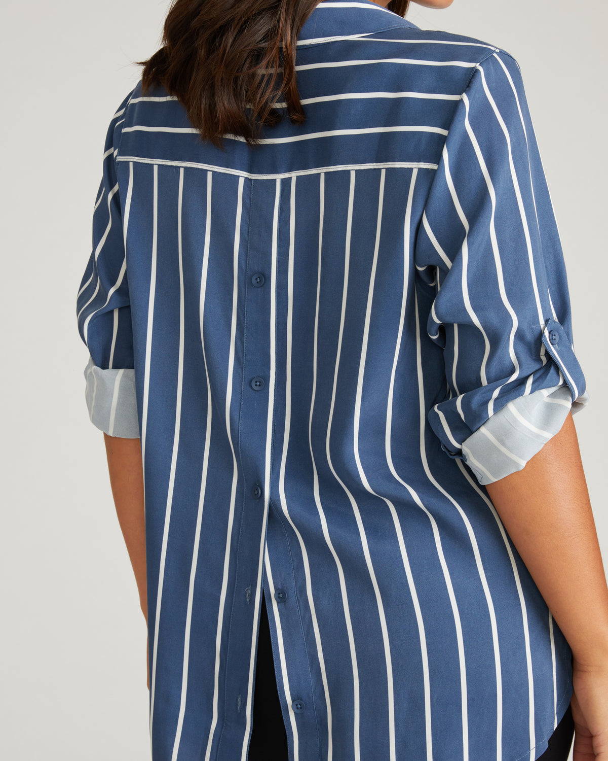 Blue Button Polyb Button Back Stretch Cupro Polo Shirt - Ensign Blue/White Stripe ...