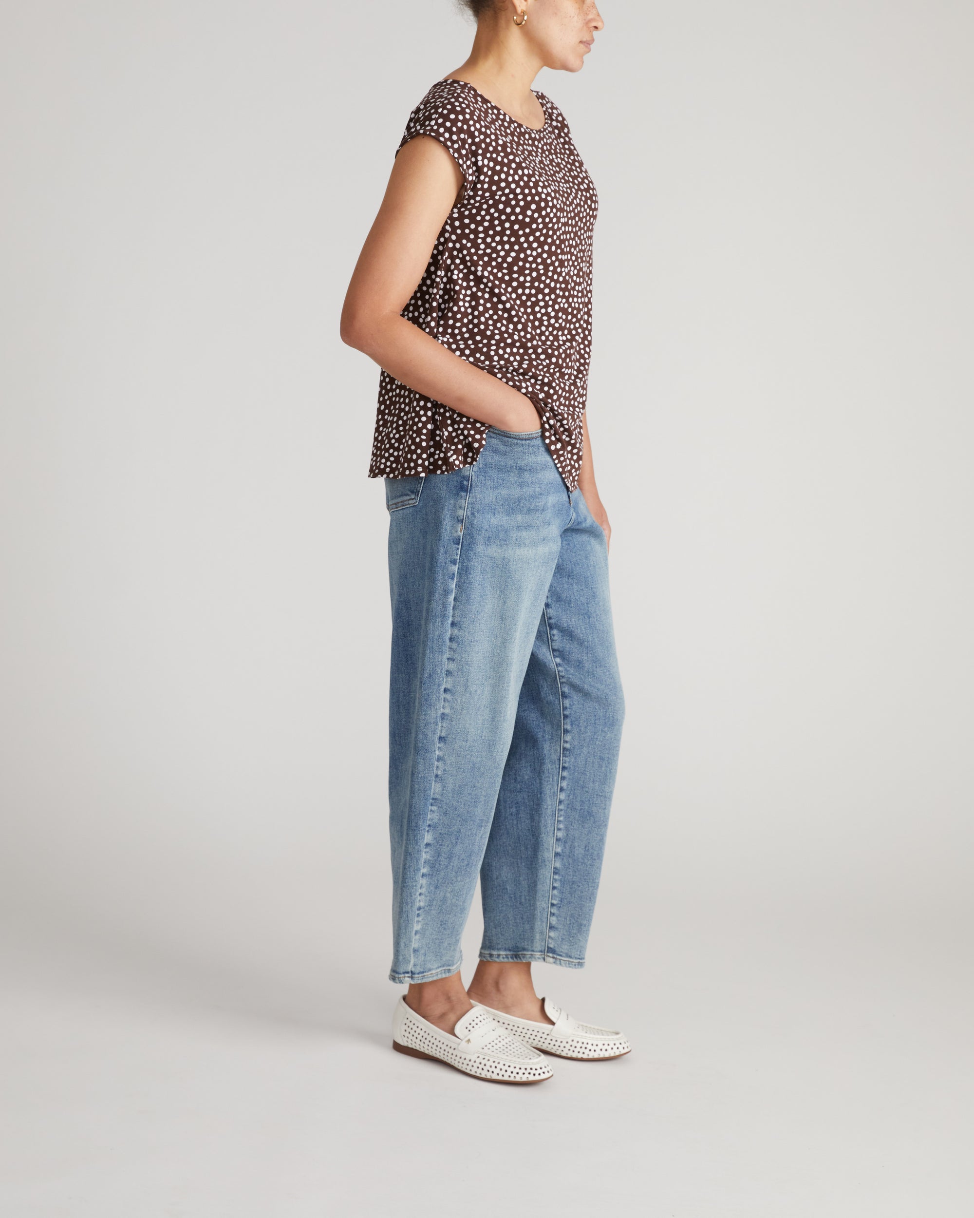 Heatwave Divine Jersey Flared Top - Brown/White Dot Print | Plus Size & Straight Size Women's Fashion | Universal Standard