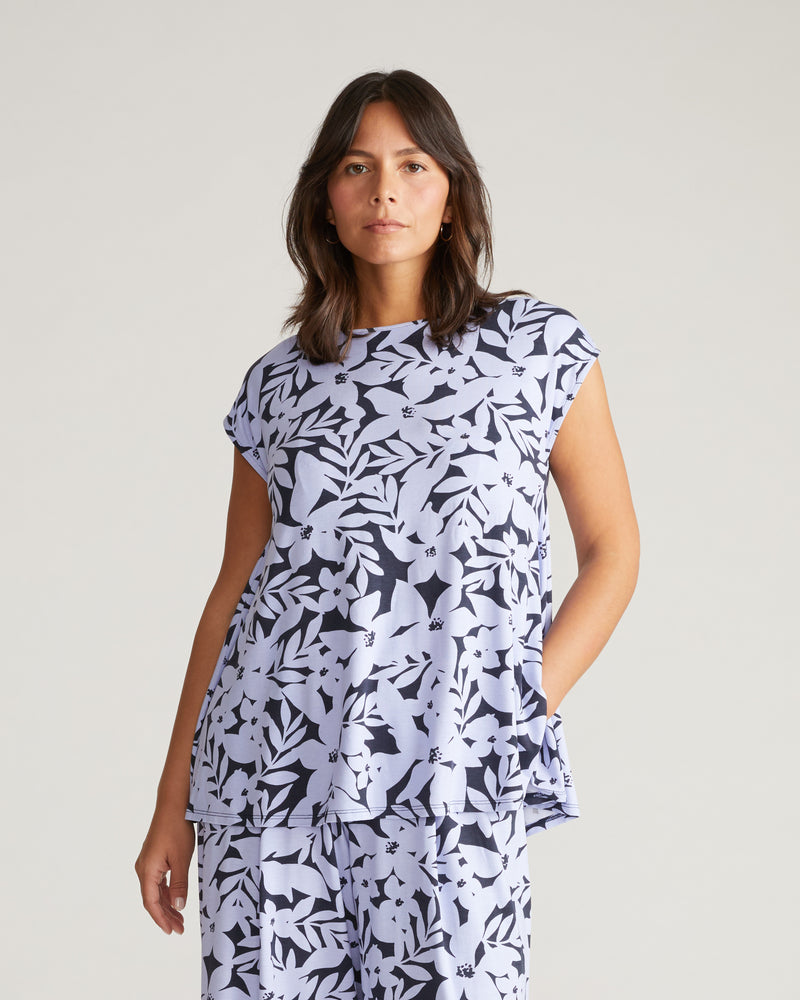 Heatwave Divine Jersey Flared Top - Petal Palette Print in Jacaranda