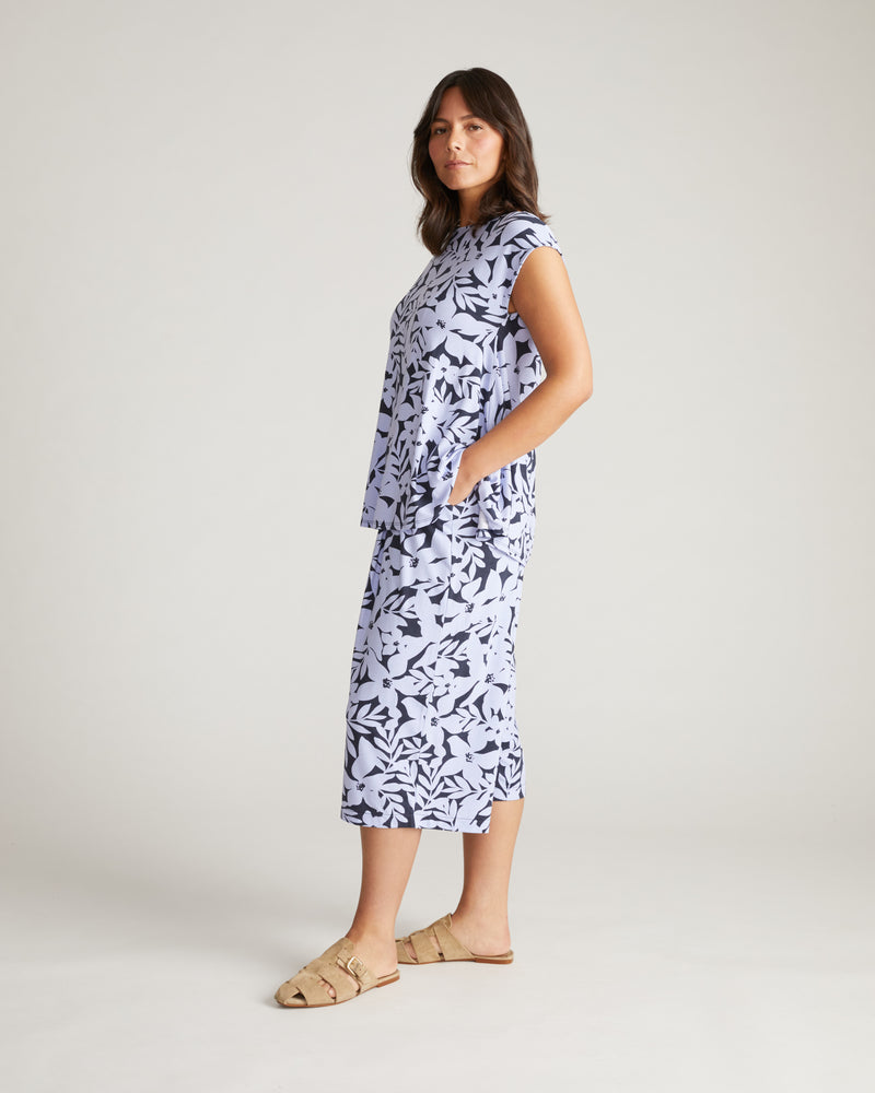Heatwave Divine Jersey Flared Top - Petal Palette Print in Jacaranda