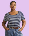 Scoop Neck Tee - Navy/White Stripe
