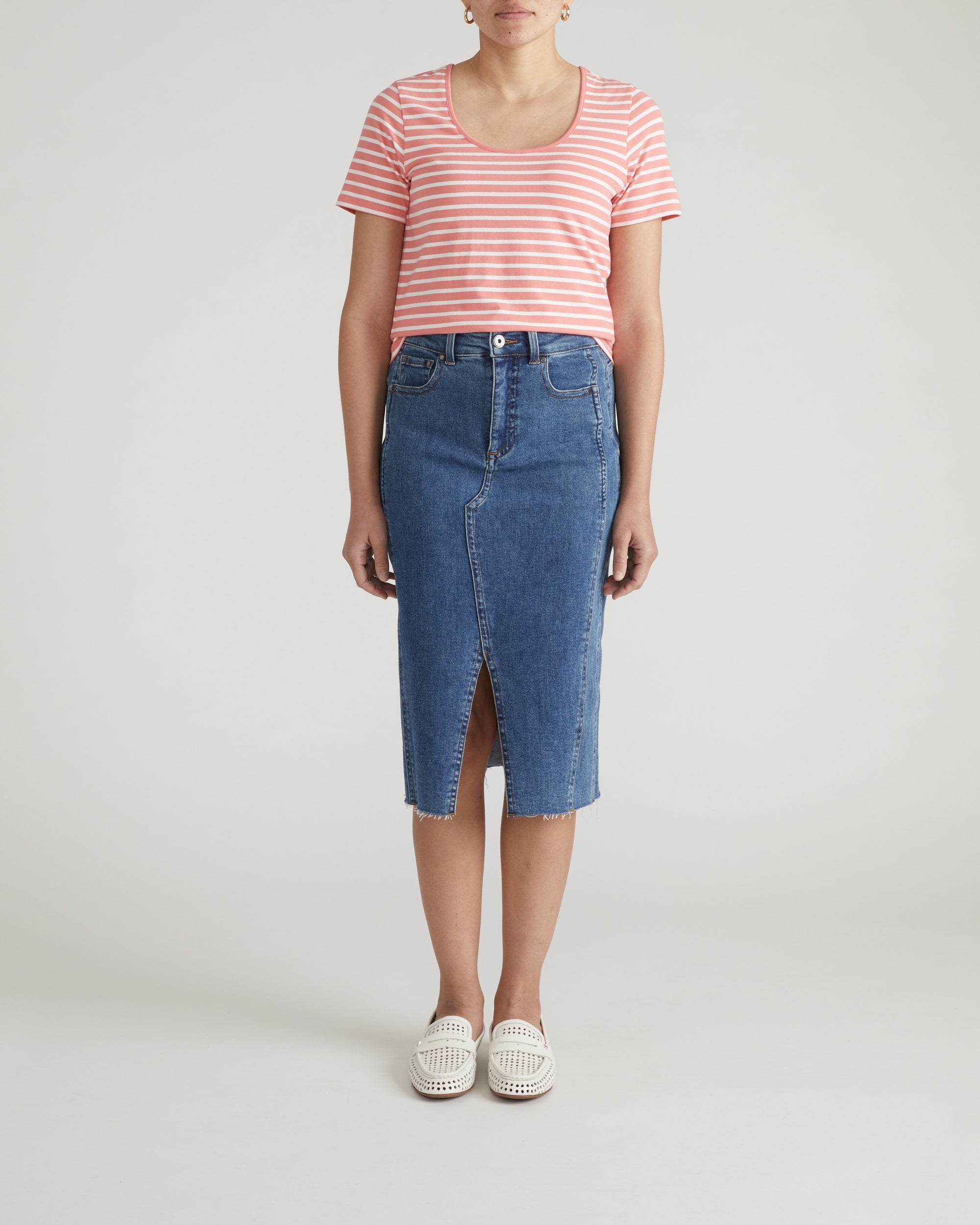 Scoop Neck Tee - Portrait Pink/White Stripe | Plus Size & Straight Size Women's Fashion | Universal Standard