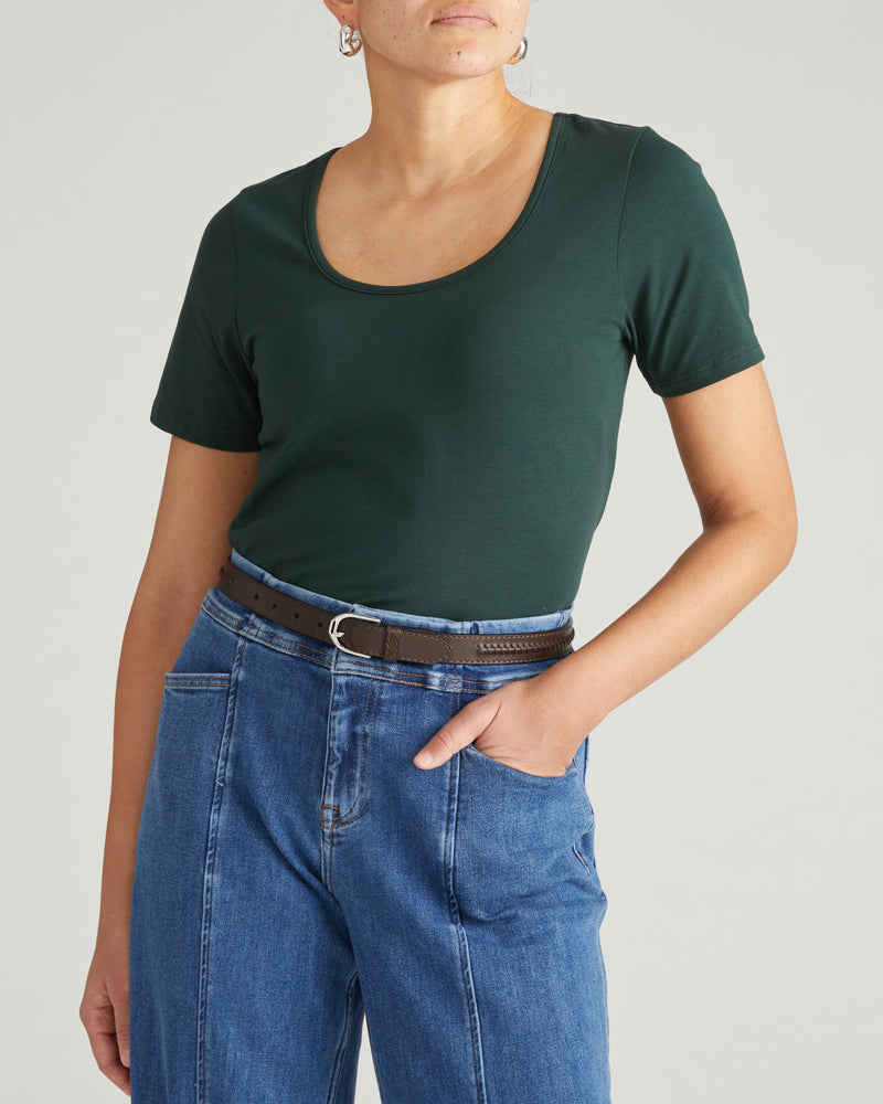 Woman wearing Scoop Neck Tee - Forest Green from Universal Standard