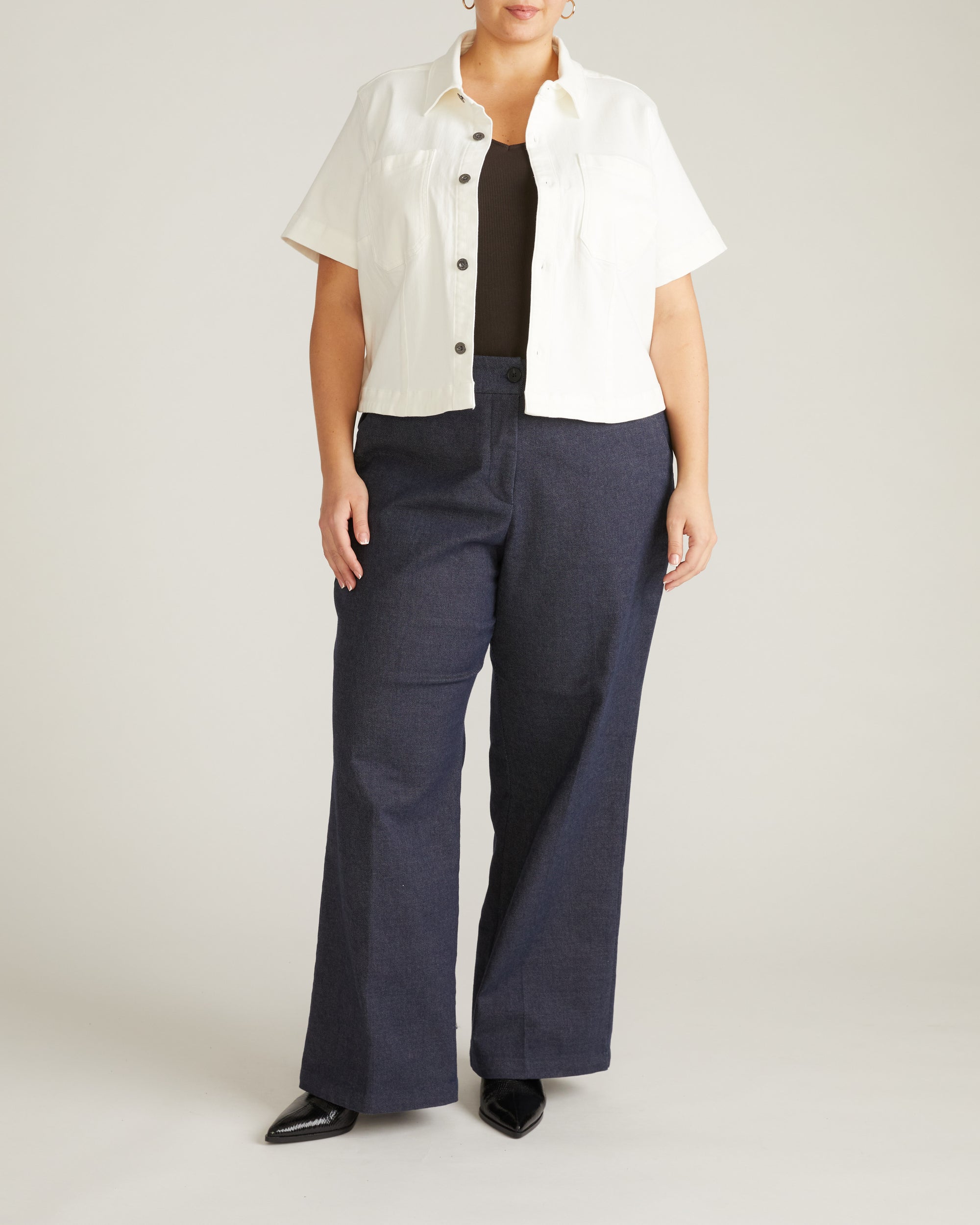 Flynn Short Sleeve Denim Shacket - White | Plus Size & Straight Size Women's Fashion | Universal Standard